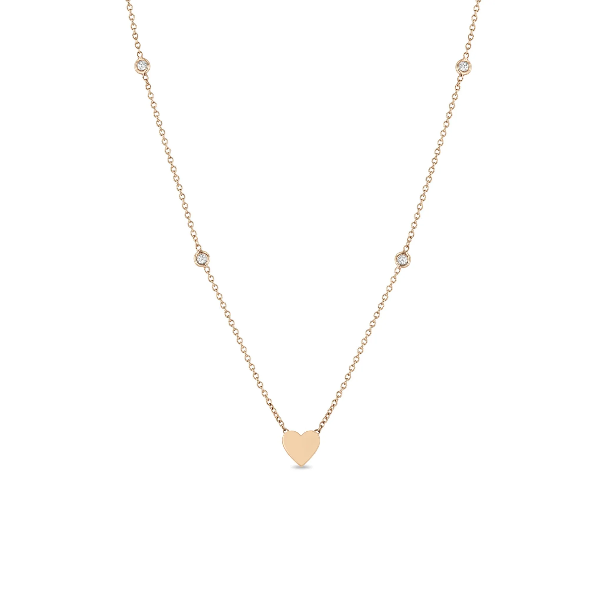 14k Midi Bitty Heart & Floating Diamond Station Necklace