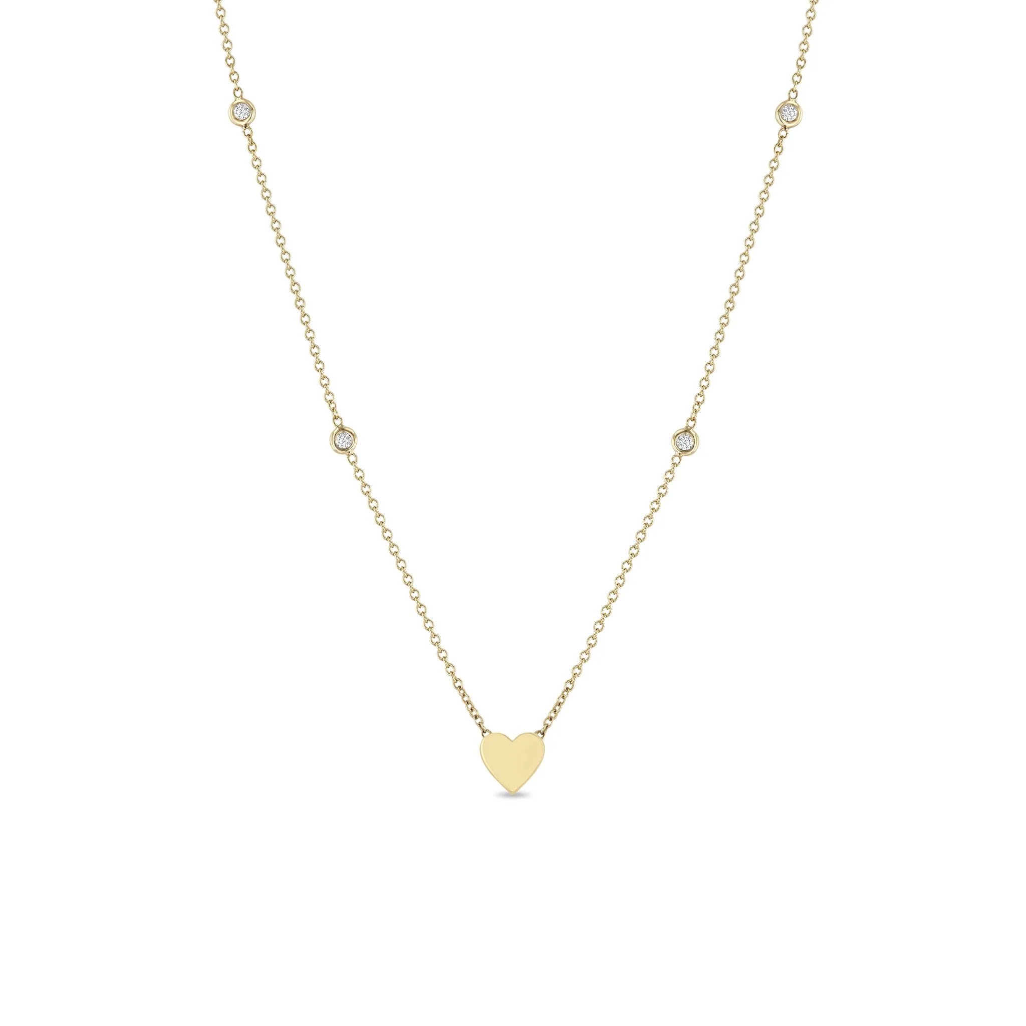 14k Midi Bitty Heart & Floating Diamond Station Necklace