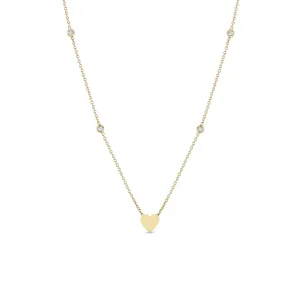 14k Midi Bitty Heart & Floating Diamond Station Necklace