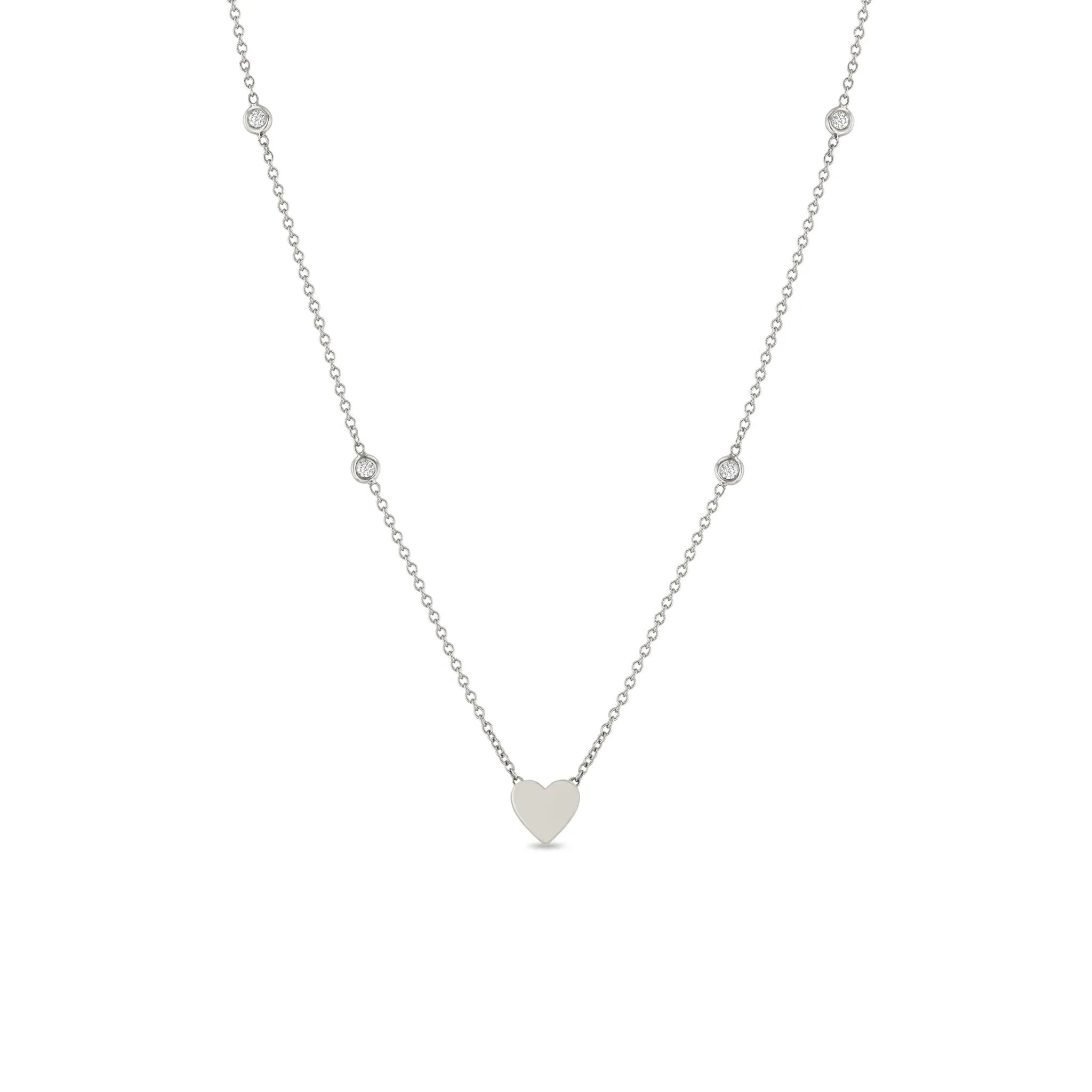 14k Midi Bitty Heart & Floating Diamond Station Necklace