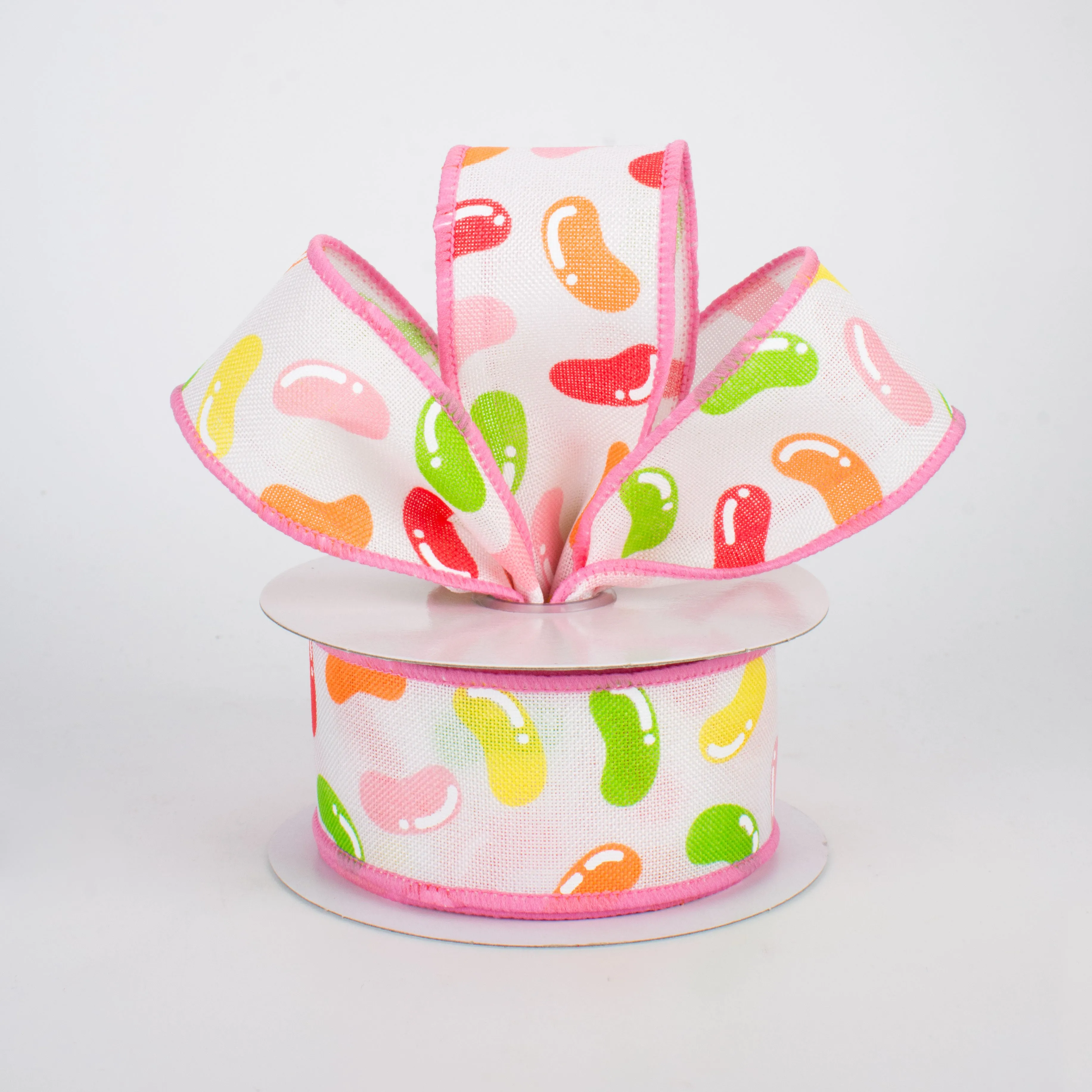 1.5" Jelly Beans Ribbon: Pink & White (10 Yards)