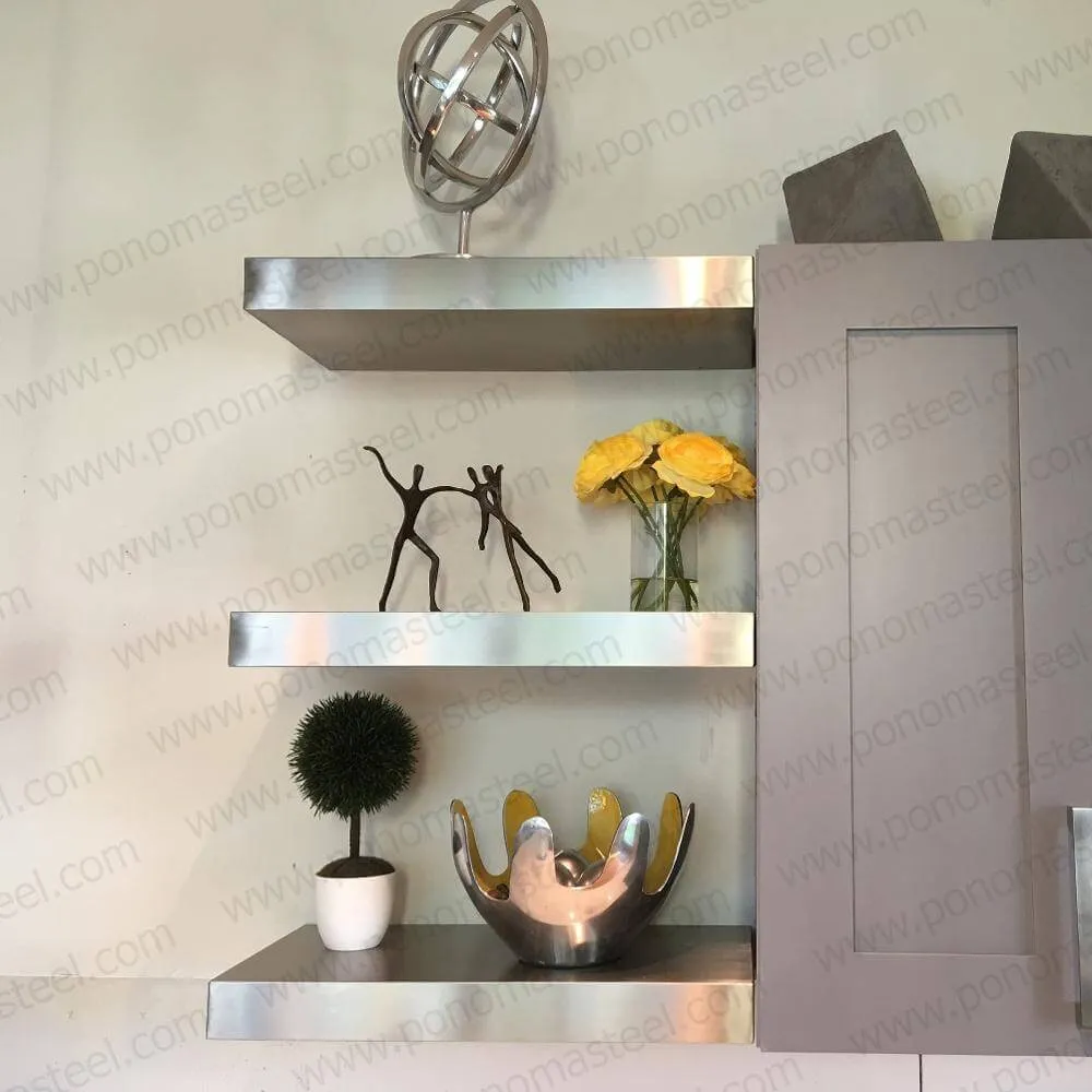 18"x10"x1.5" (cm.46x25.4x3.8) brushed stainless steel floating shelf