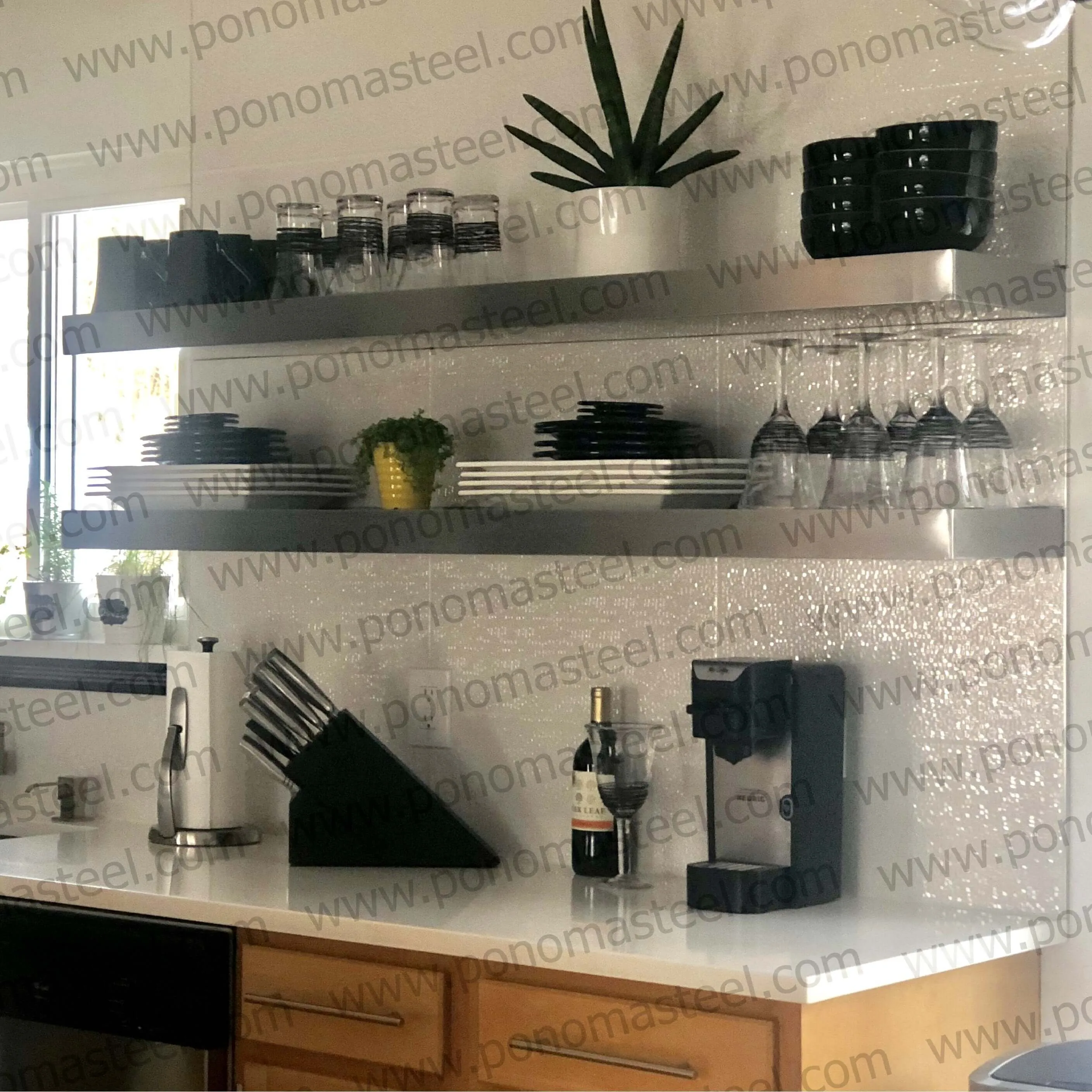 18"x10"x1.5" (cm.46x25.4x3.8) brushed stainless steel floating shelf