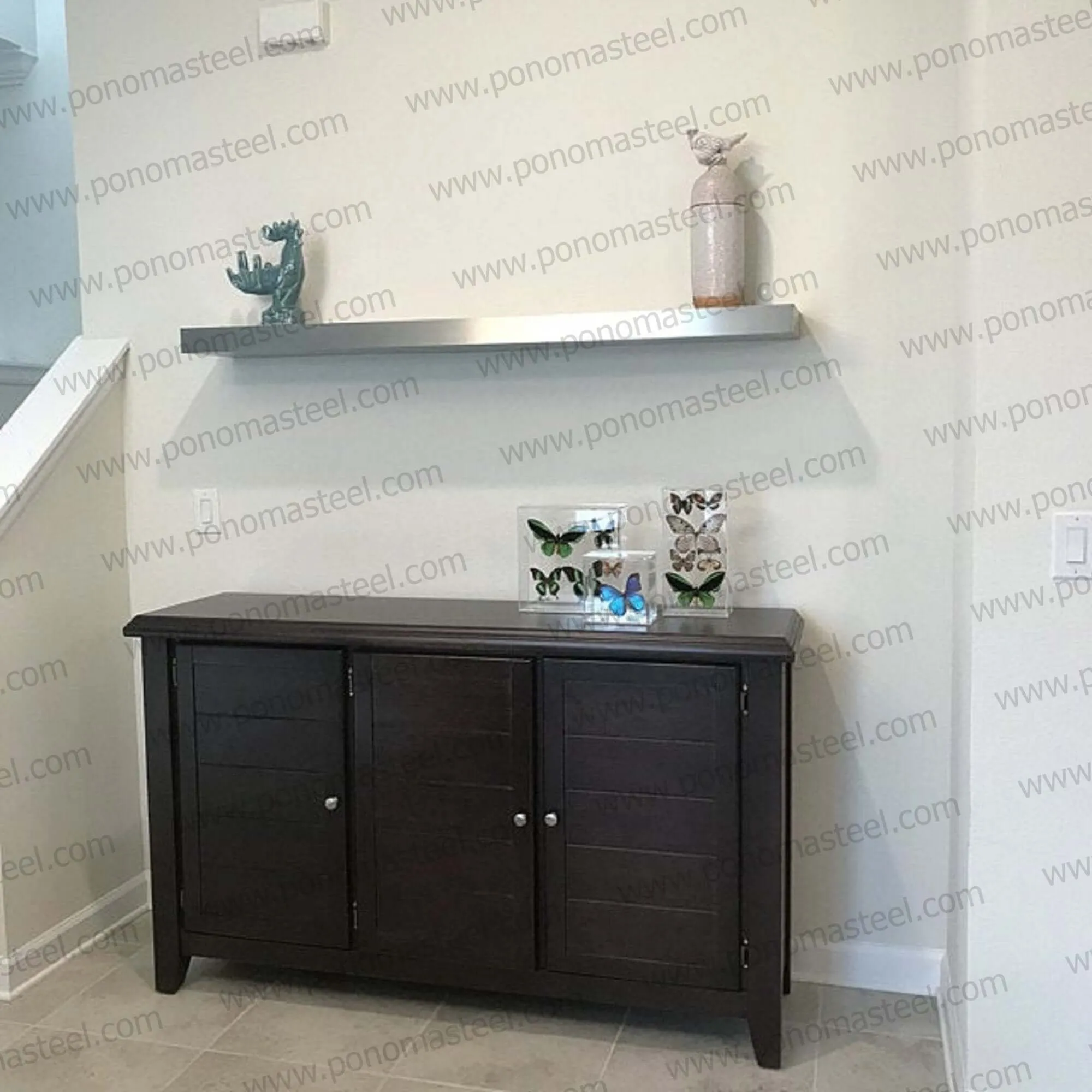 18"x10"x1.5" (cm.46x25.4x3.8) brushed stainless steel floating shelf
