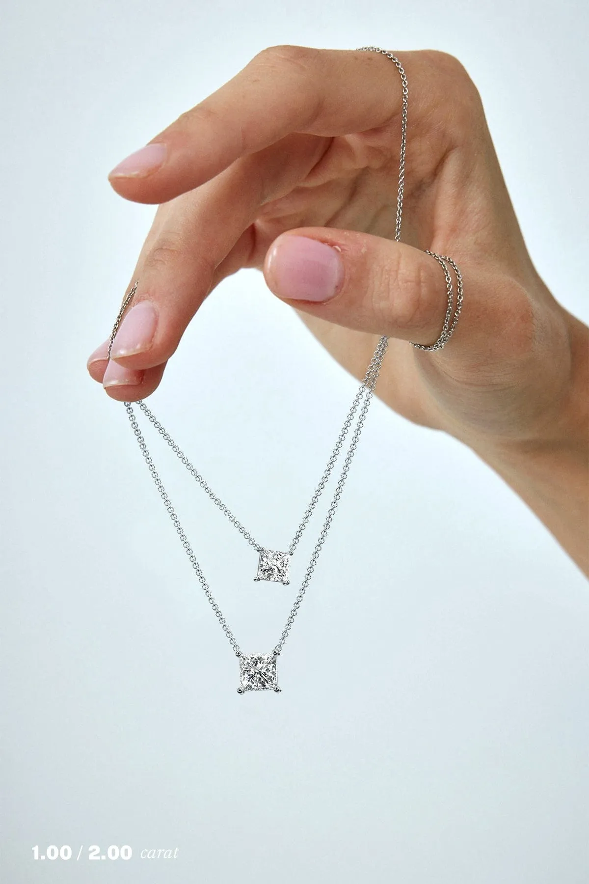 2 carat Princess Floating Diamond Necklace