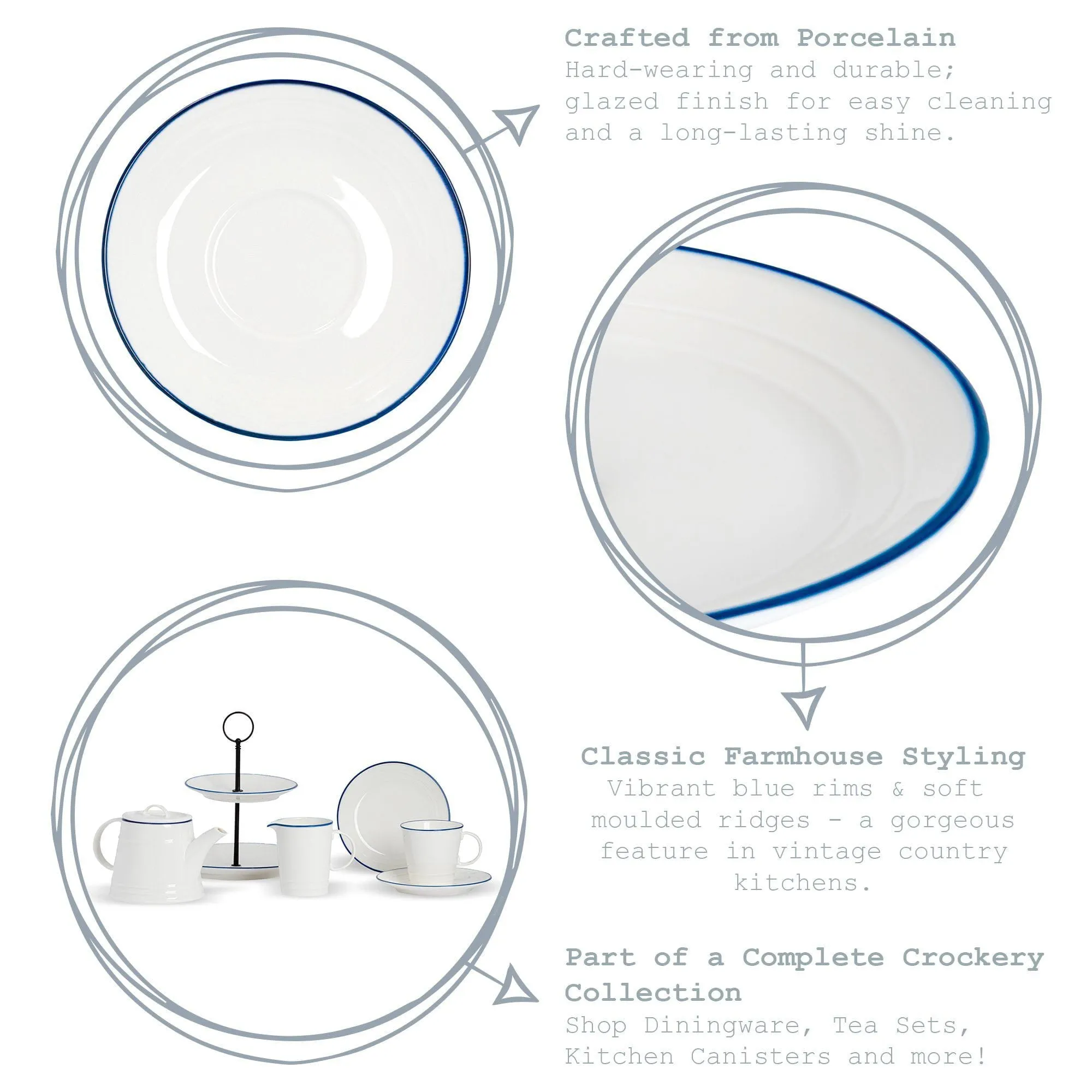 22cm Farmhouse White Porcelain Soup Bowls - Pack of Six - By Nicola Spring