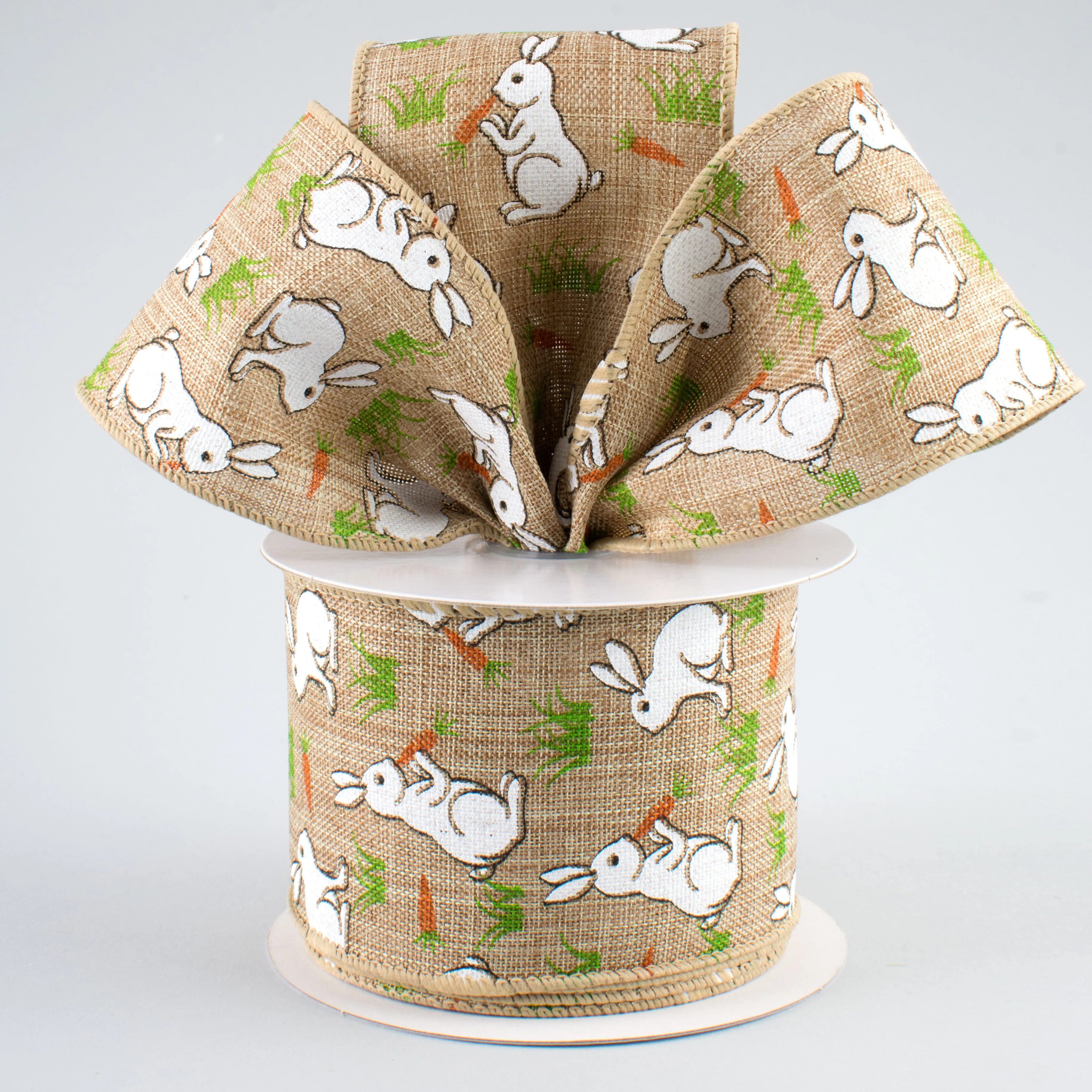 2.5" Bunny & Carrots Ribbon: Natural (10 Yards)