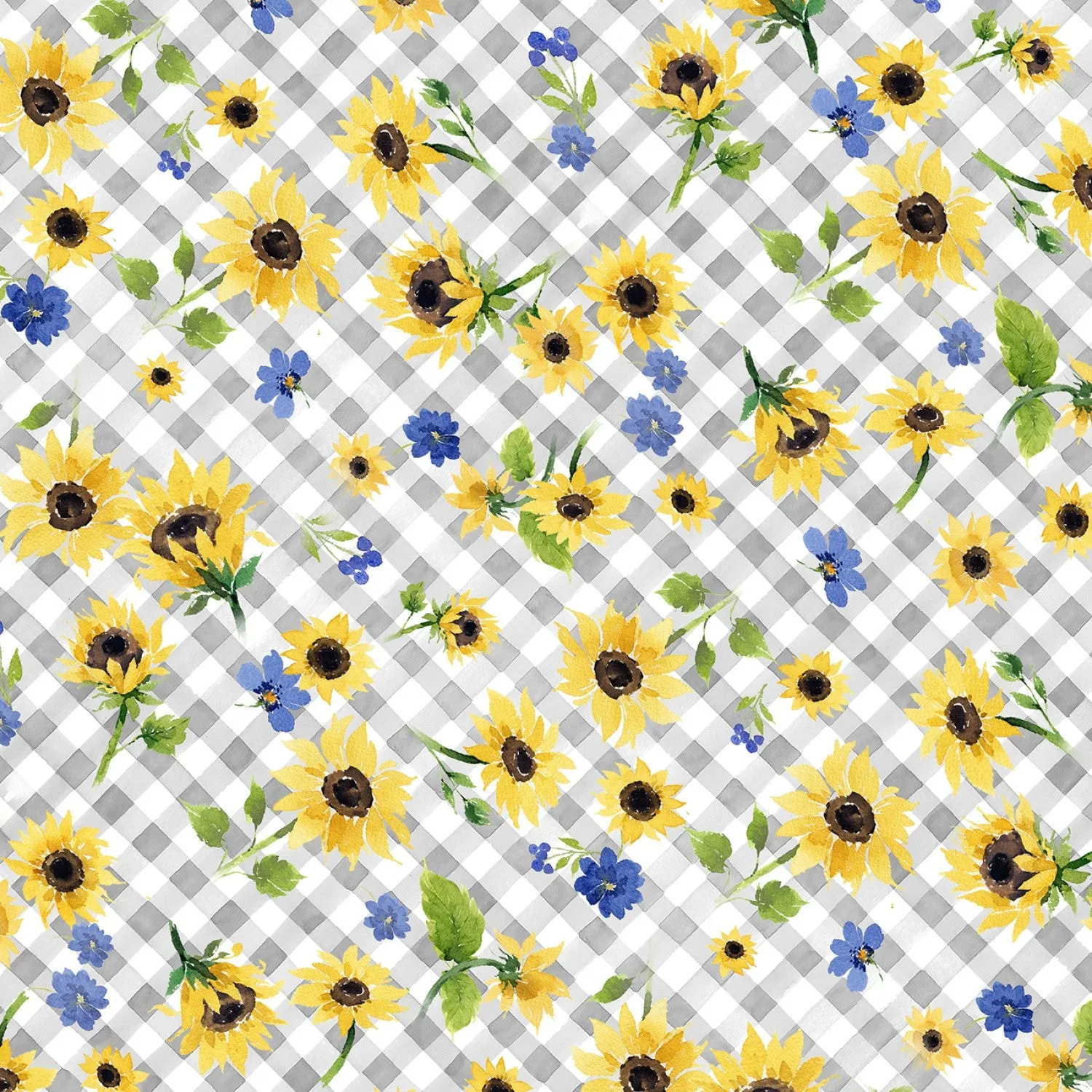 27" X 44/45" All or None Gray Sunflower Bouquets Digital Floral Check # Y3910-6 Sku: 65924-1