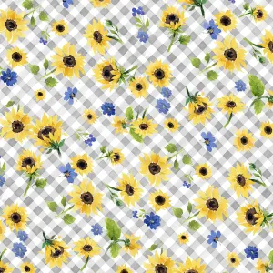 27" X 44/45" All or None Gray Sunflower Bouquets Digital Floral Check # Y3910-6 Sku: 65924-1