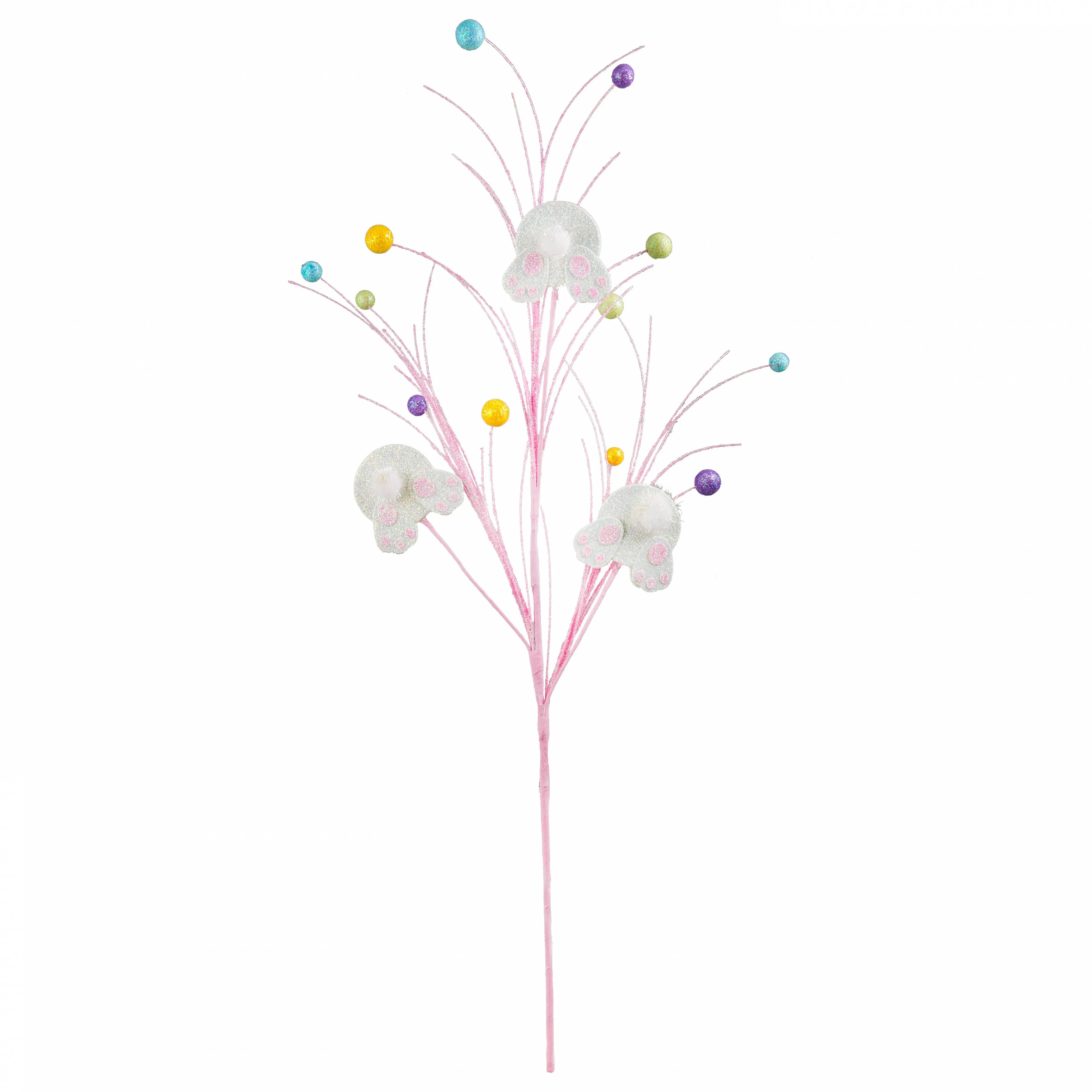 30" Metallic Easter Bunny Bottom Twig & Ball Spray: Pink