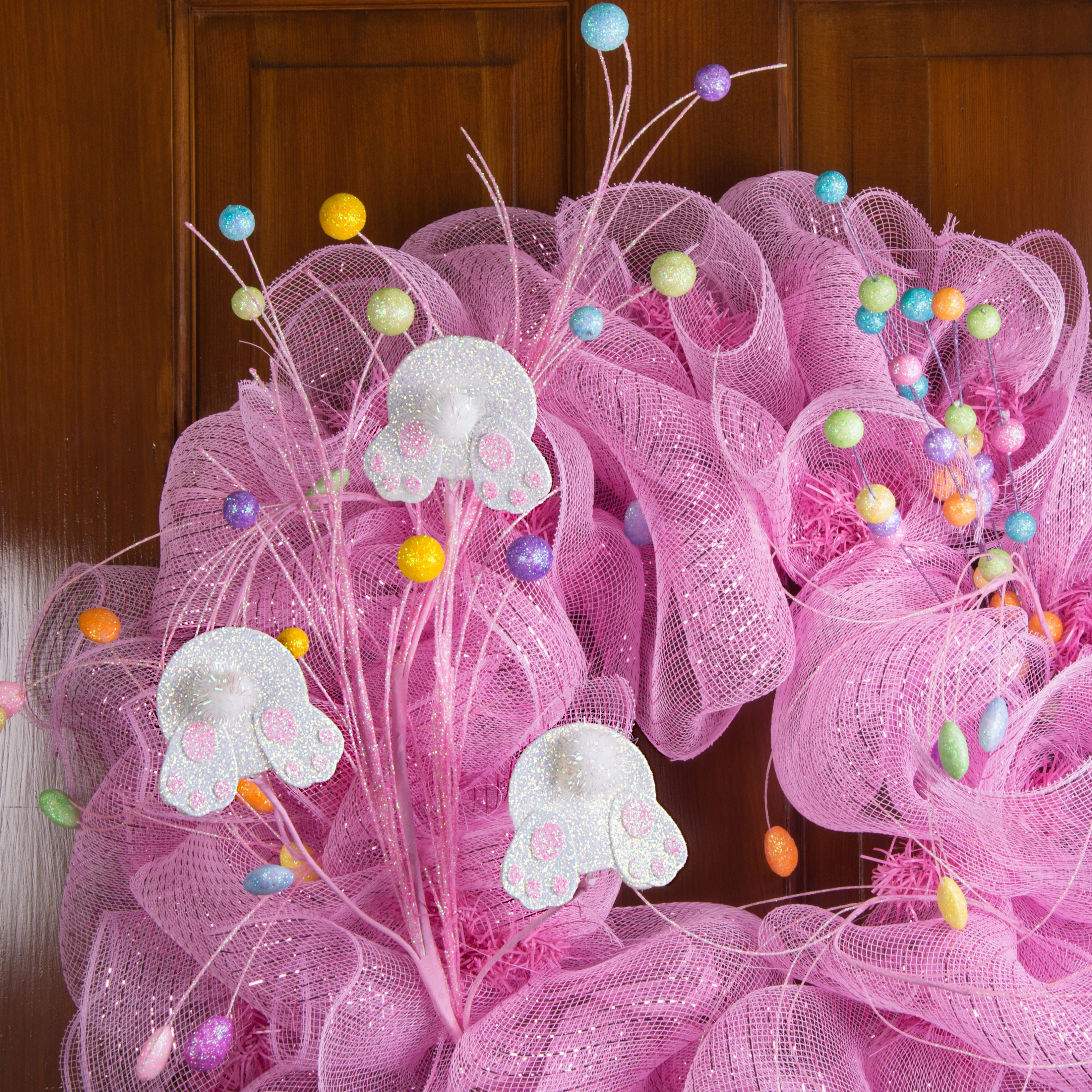 30" Metallic Easter Bunny Bottom Twig & Ball Spray: Pink
