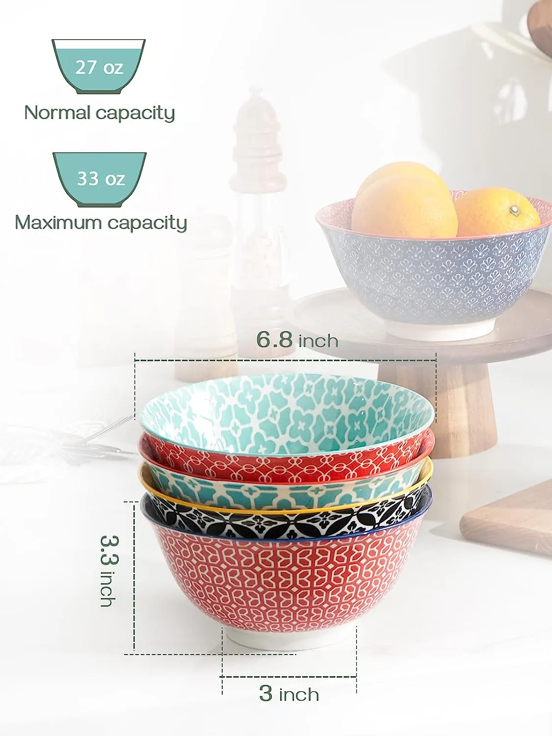 32 oz Ceramic Cereal Bowls - Set of 6