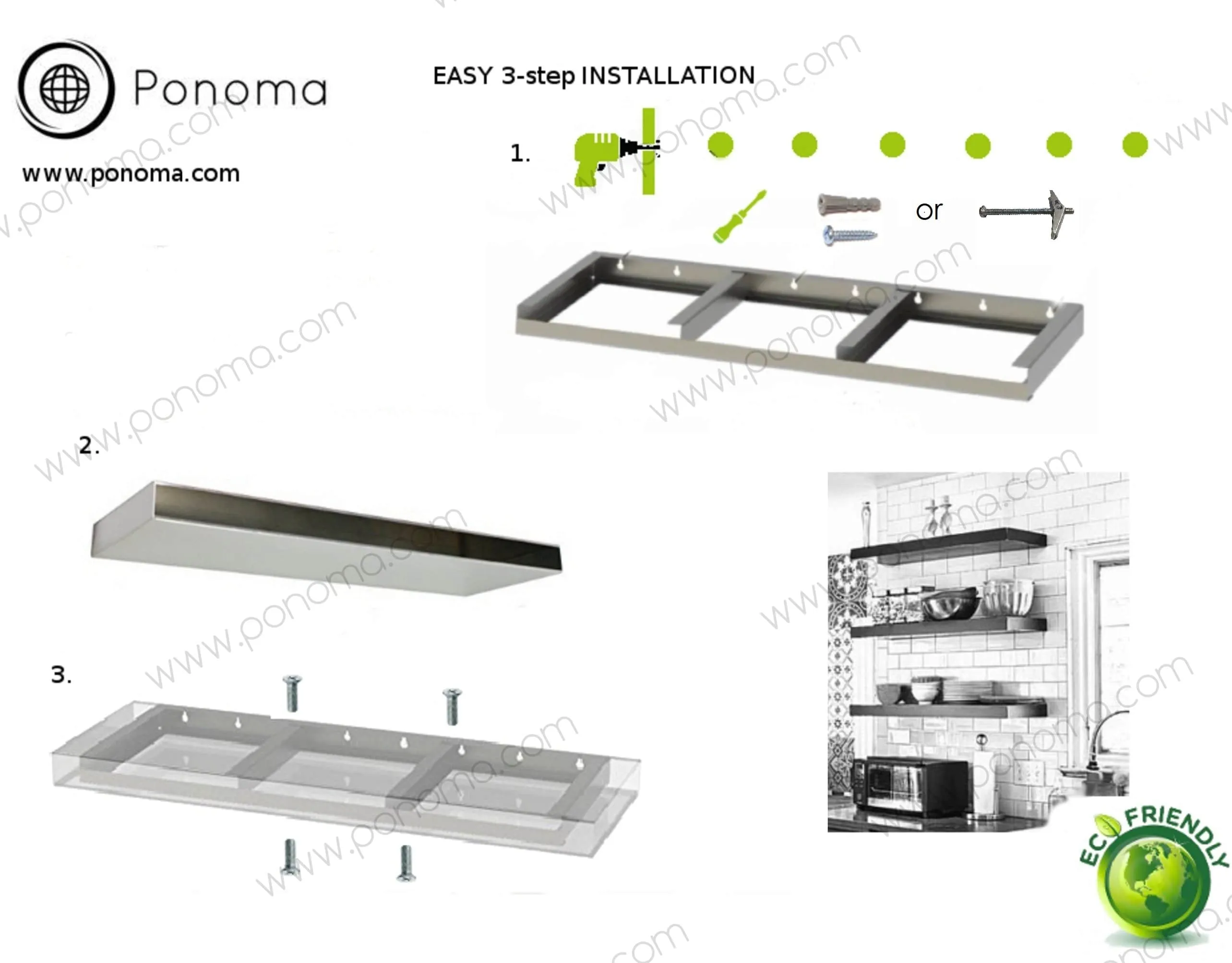 33"x12"x1.5" (cm.84x30.5x3.8) brushed stainless floating shelf with 2 LED lights