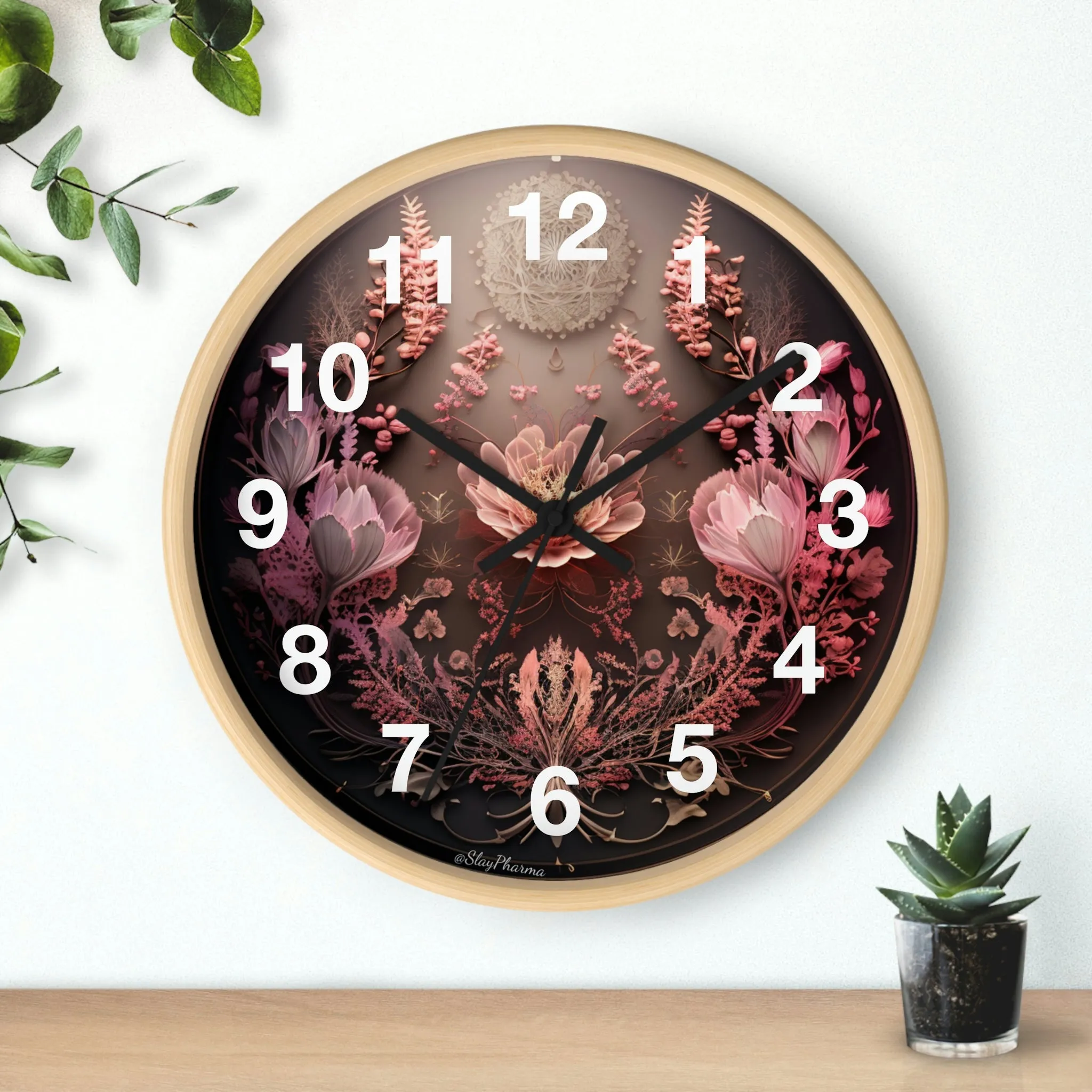 3D Flowers Wall Clock w/ numbers