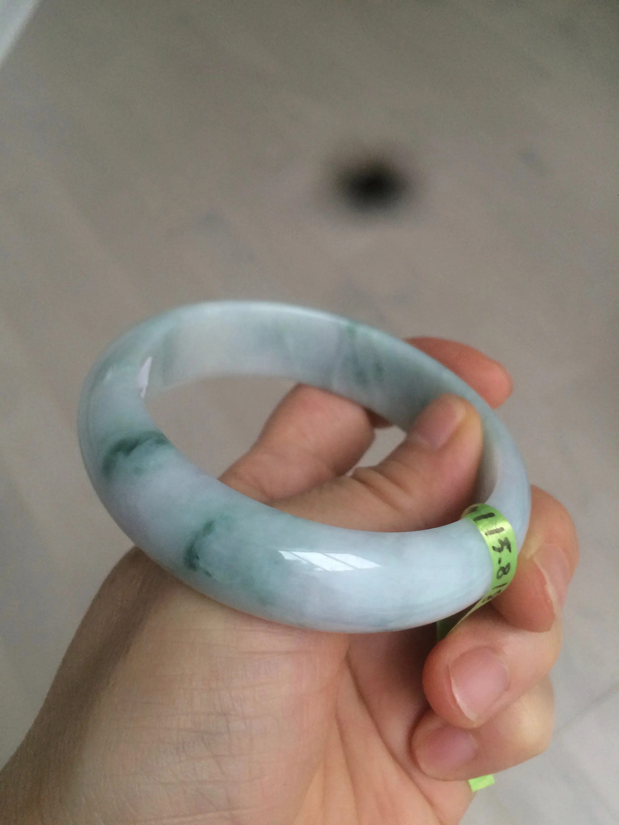 56.3mm certified 100% natural Type A white/light purple with green floating flowers jadeite jade bangle G104-5706