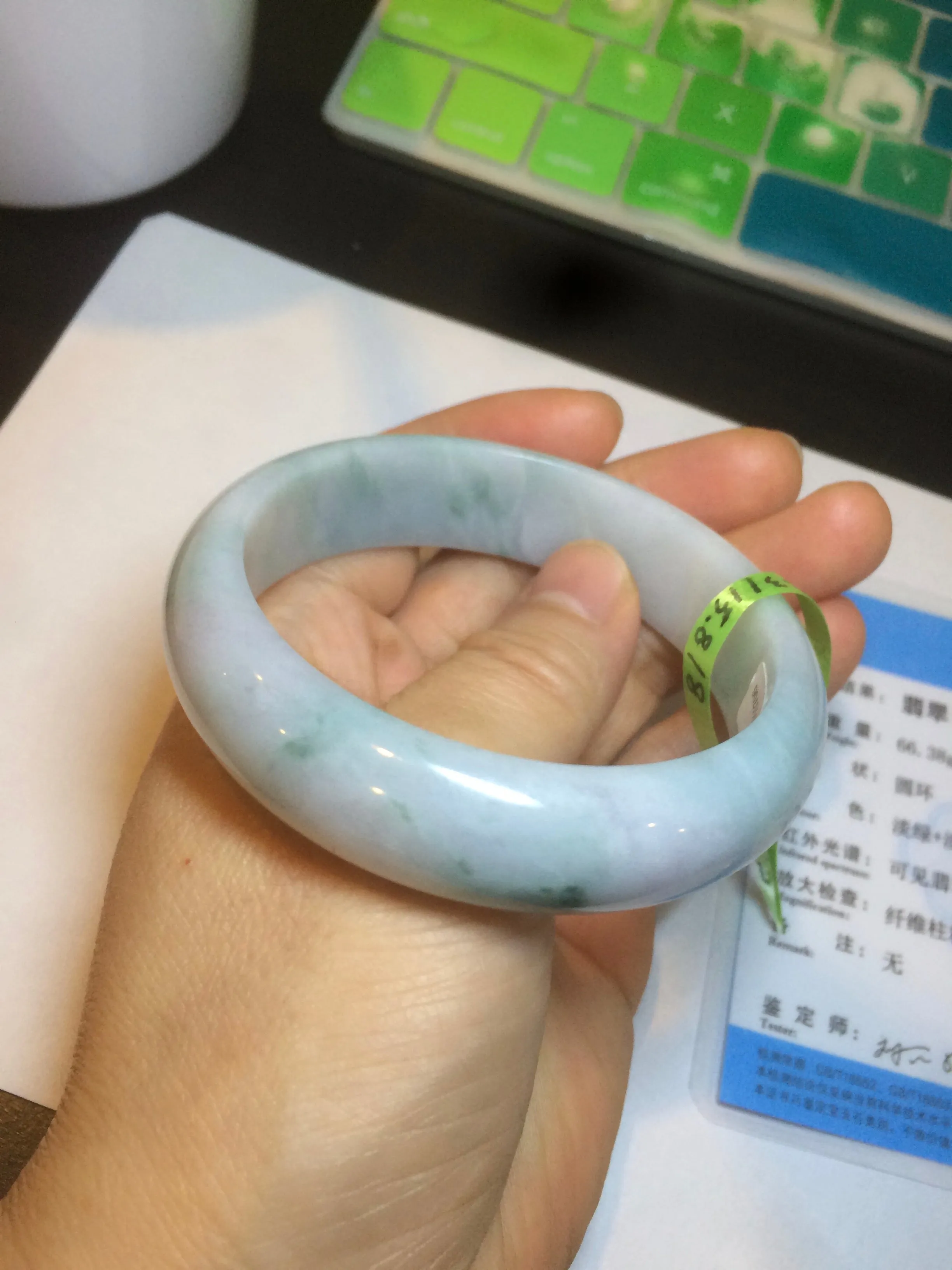 56.3mm certified 100% natural Type A white/light purple with green floating flowers jadeite jade bangle G104-5706