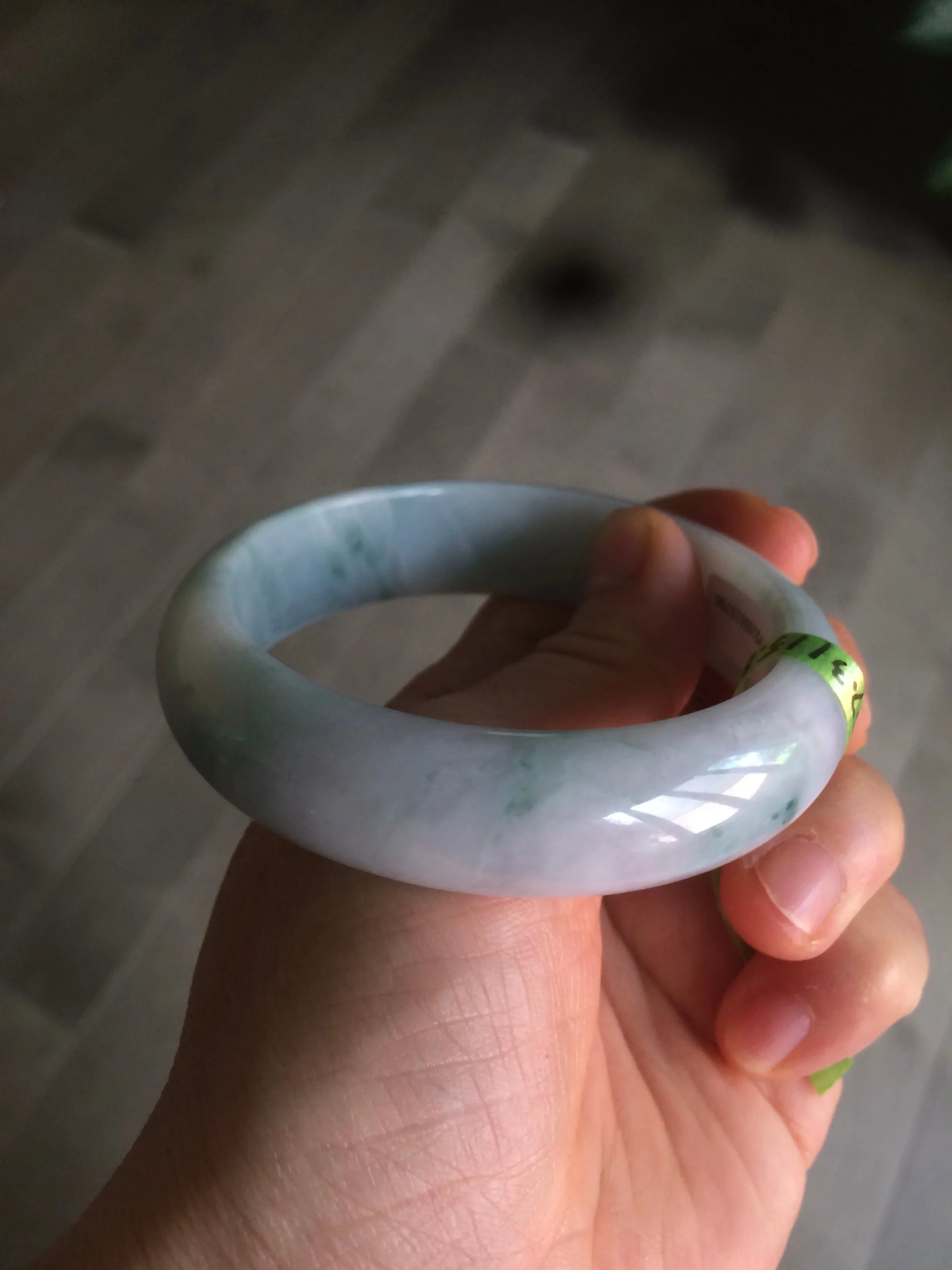 56.3mm certified 100% natural Type A white/light purple with green floating flowers jadeite jade bangle G104-5706