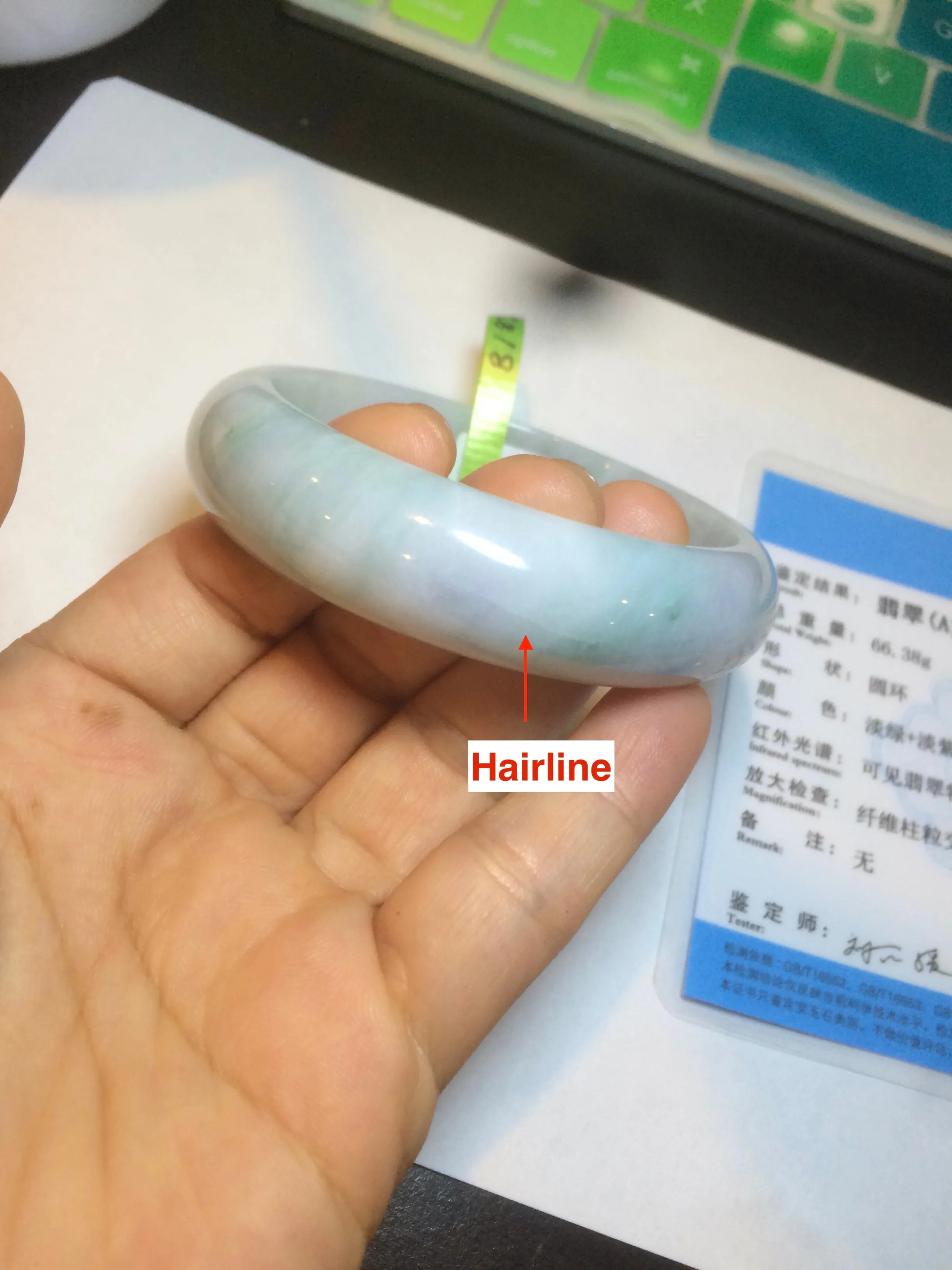 56.3mm certified 100% natural Type A white/light purple with green floating flowers jadeite jade bangle G104-5706
