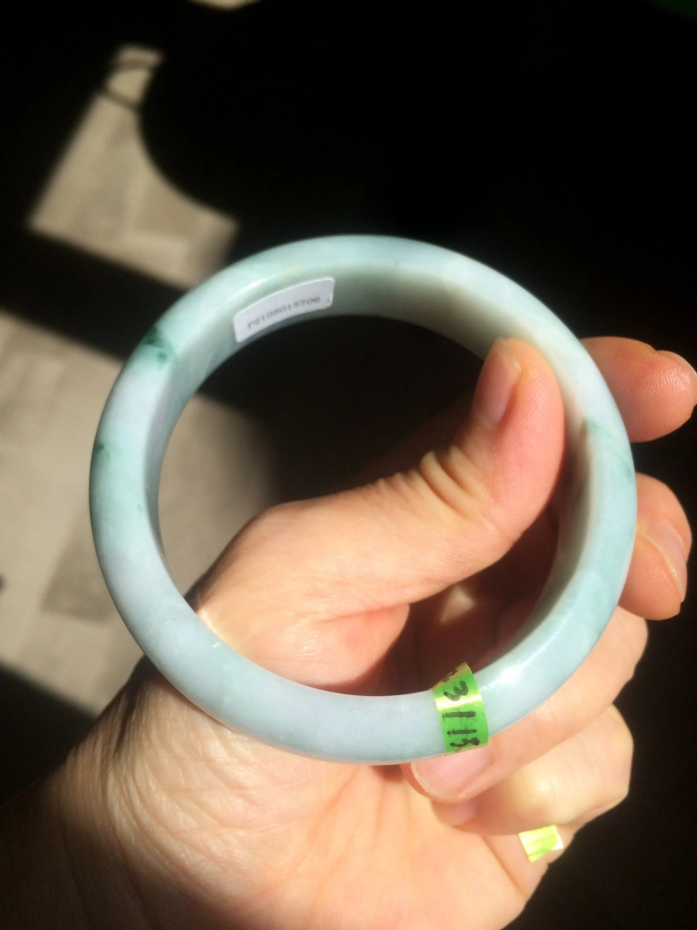 56.3mm certified 100% natural Type A white/light purple with green floating flowers jadeite jade bangle G104-5706