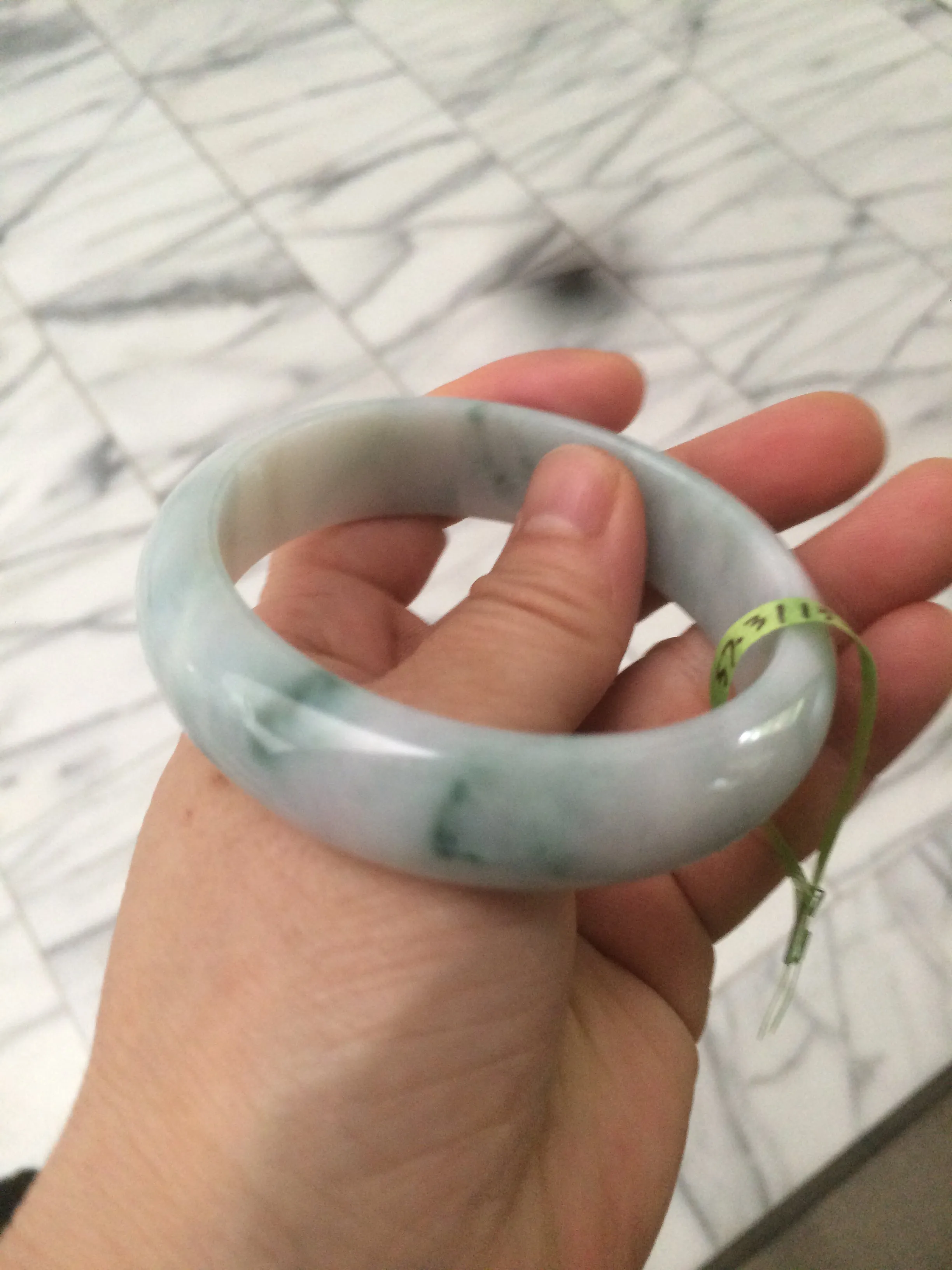 56.3mm certified 100% natural Type A white/light purple with green floating flowers jadeite jade bangle G104-5706