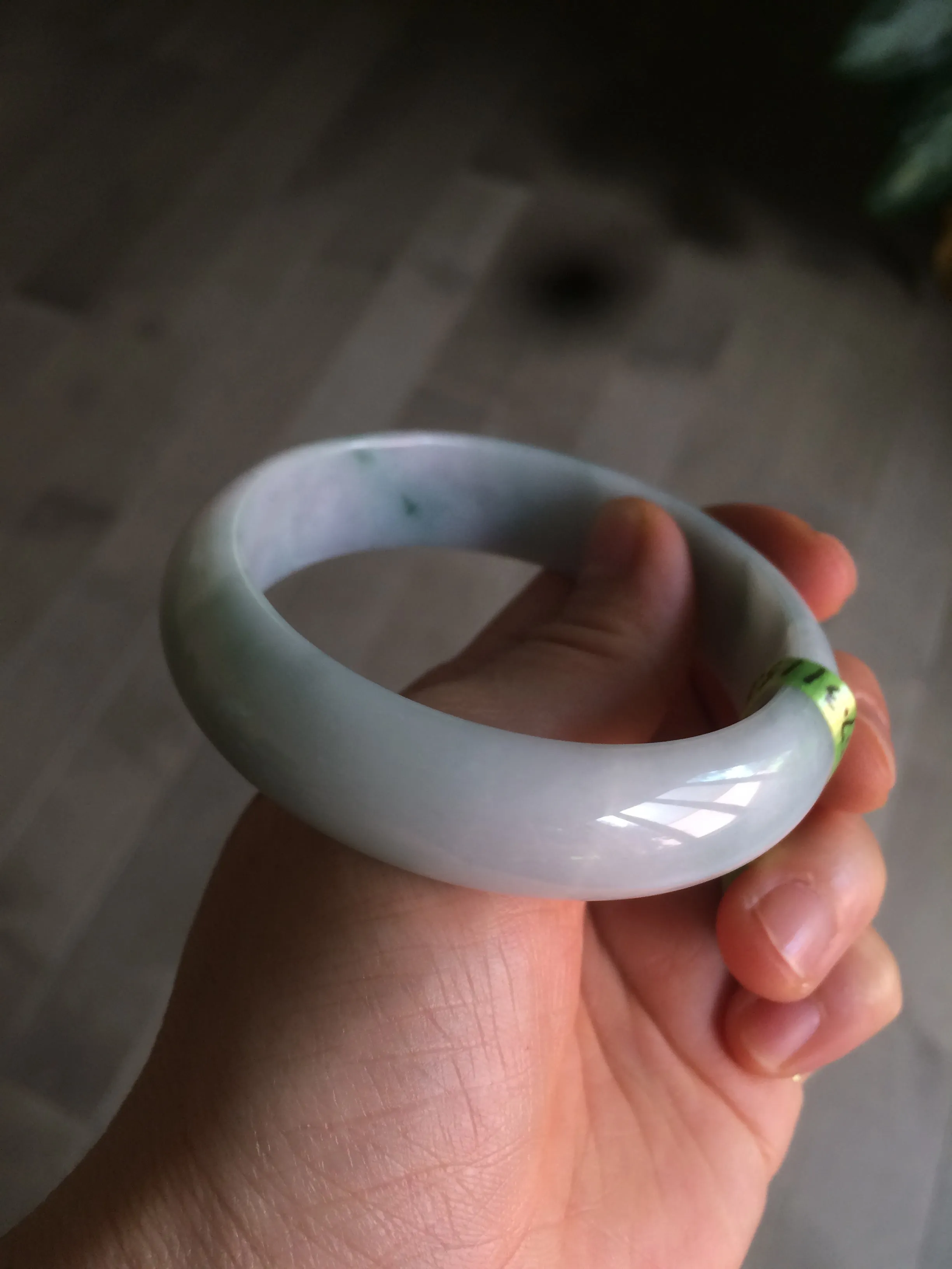 56.3mm certified 100% natural Type A white/light purple with green floating flowers jadeite jade bangle G104-5706