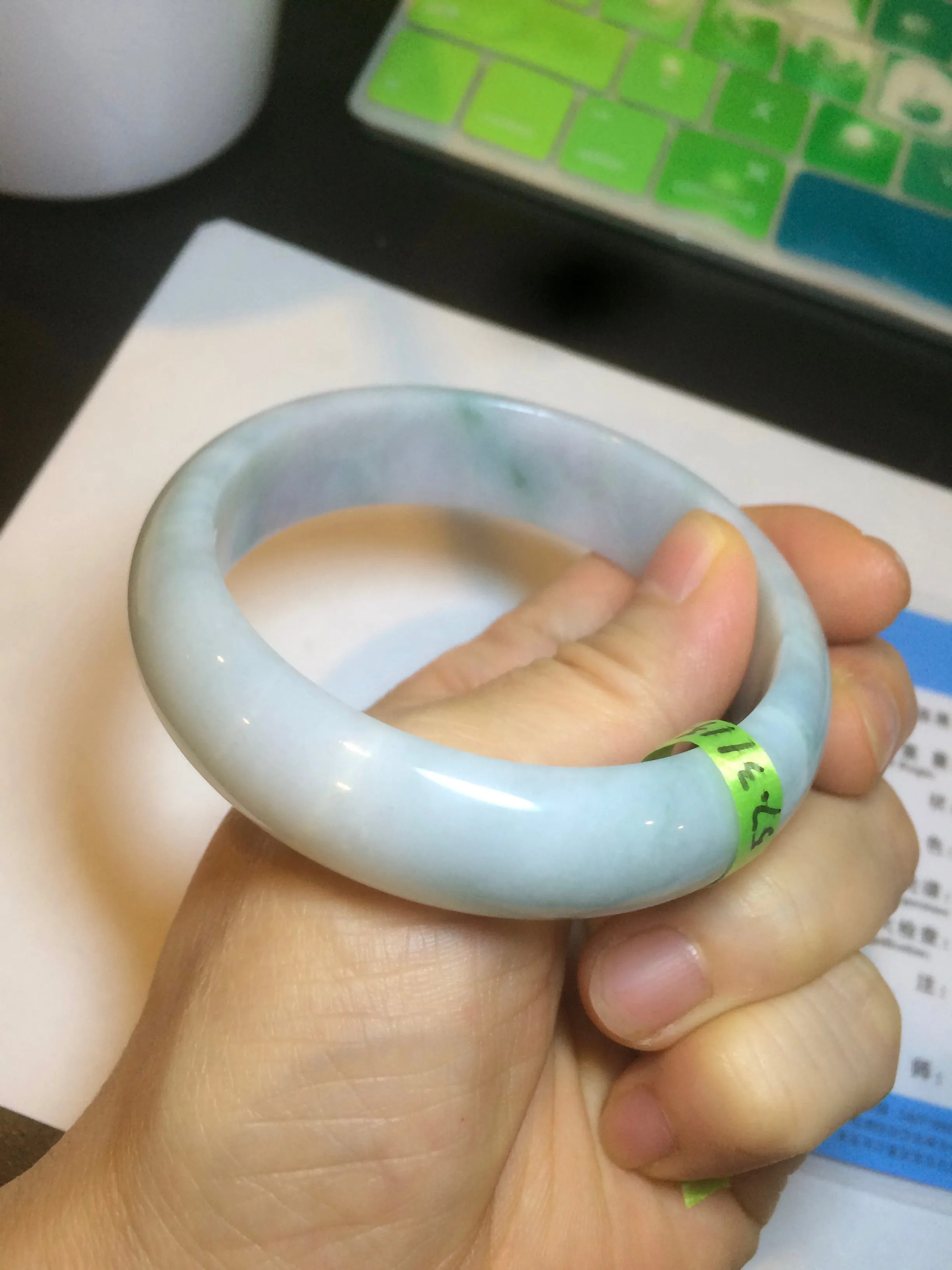 56.3mm certified 100% natural Type A white/light purple with green floating flowers jadeite jade bangle G104-5706