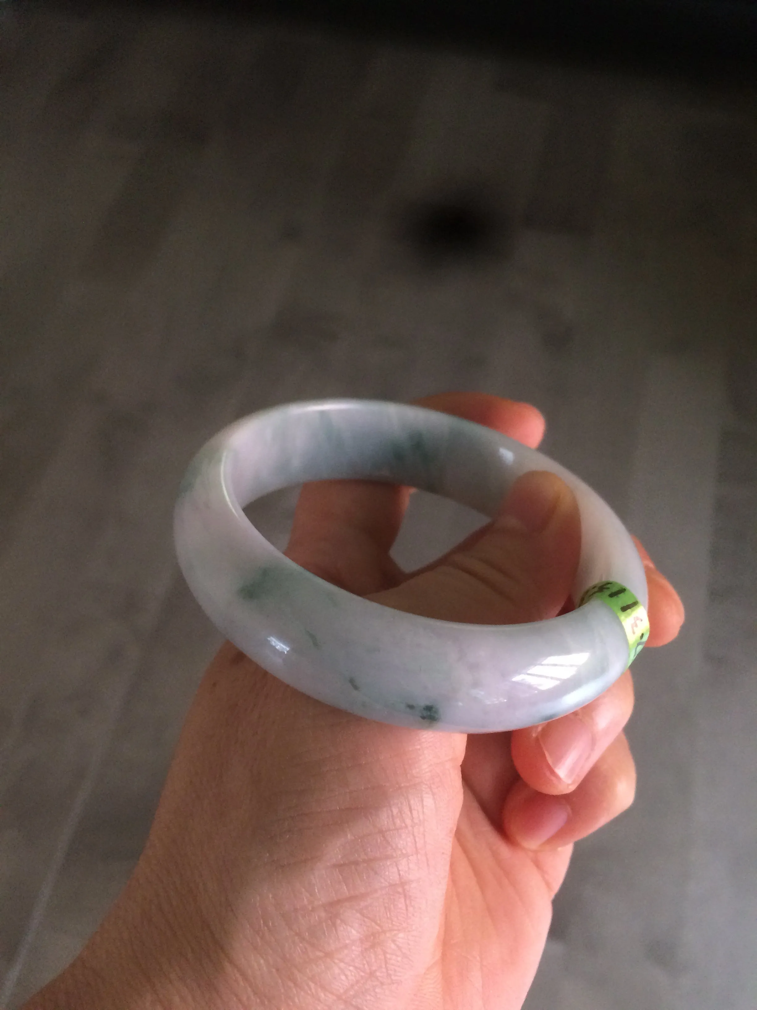 56.3mm certified 100% natural Type A white/light purple with green floating flowers jadeite jade bangle G104-5706