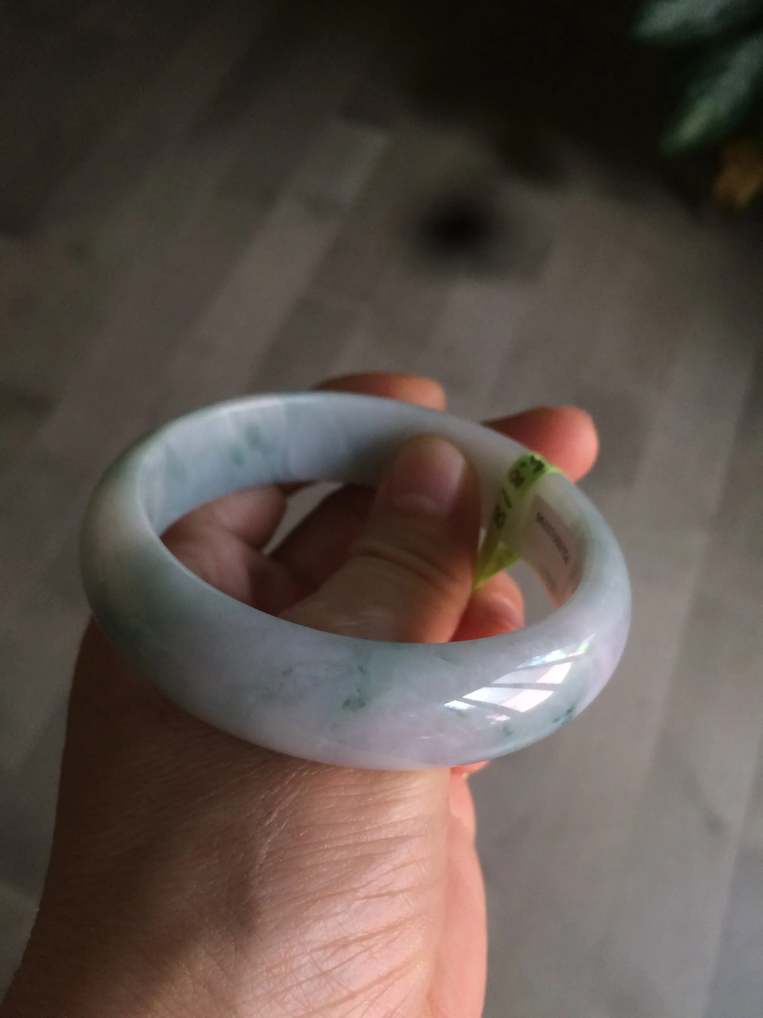 56.3mm certified 100% natural Type A white/light purple with green floating flowers jadeite jade bangle G104-5706
