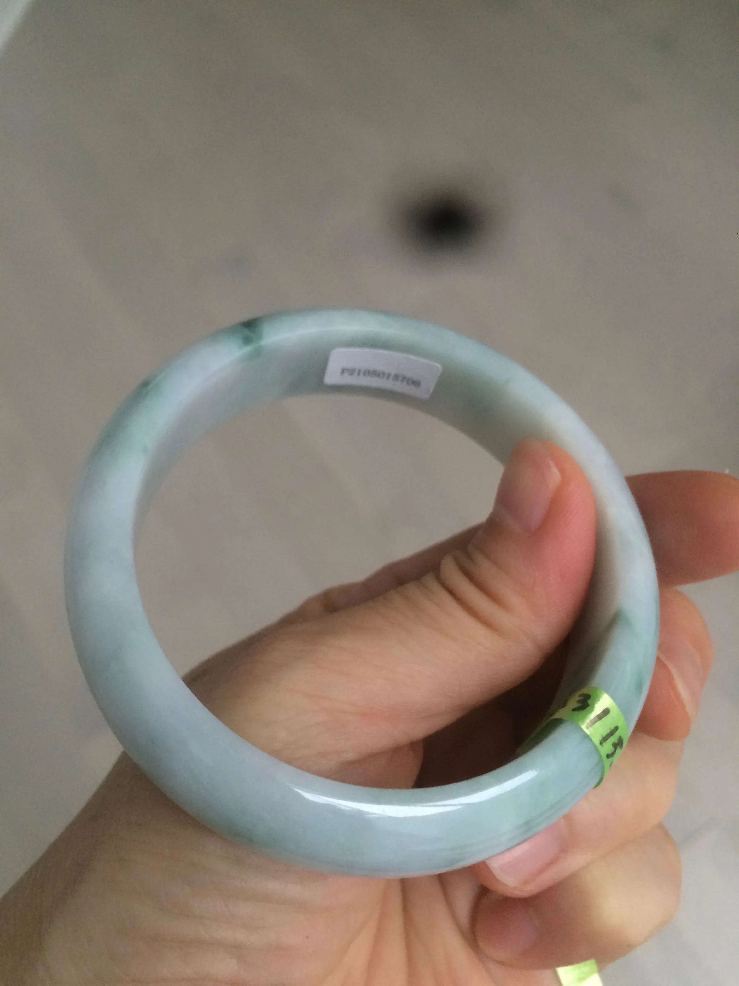 56.3mm certified 100% natural Type A white/light purple with green floating flowers jadeite jade bangle G104-5706