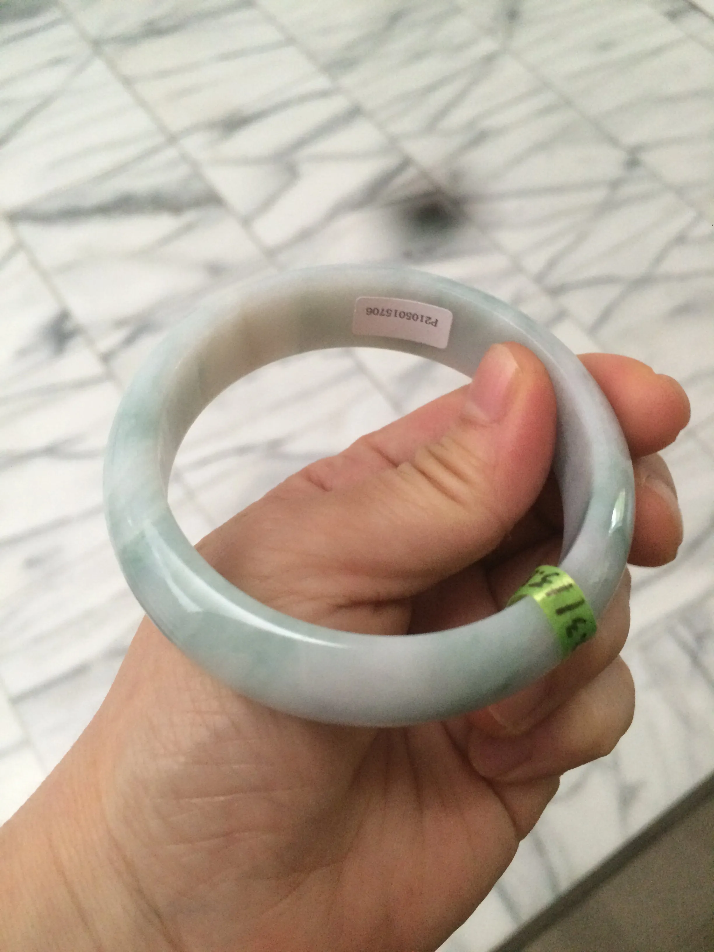 56.3mm certified 100% natural Type A white/light purple with green floating flowers jadeite jade bangle G104-5706