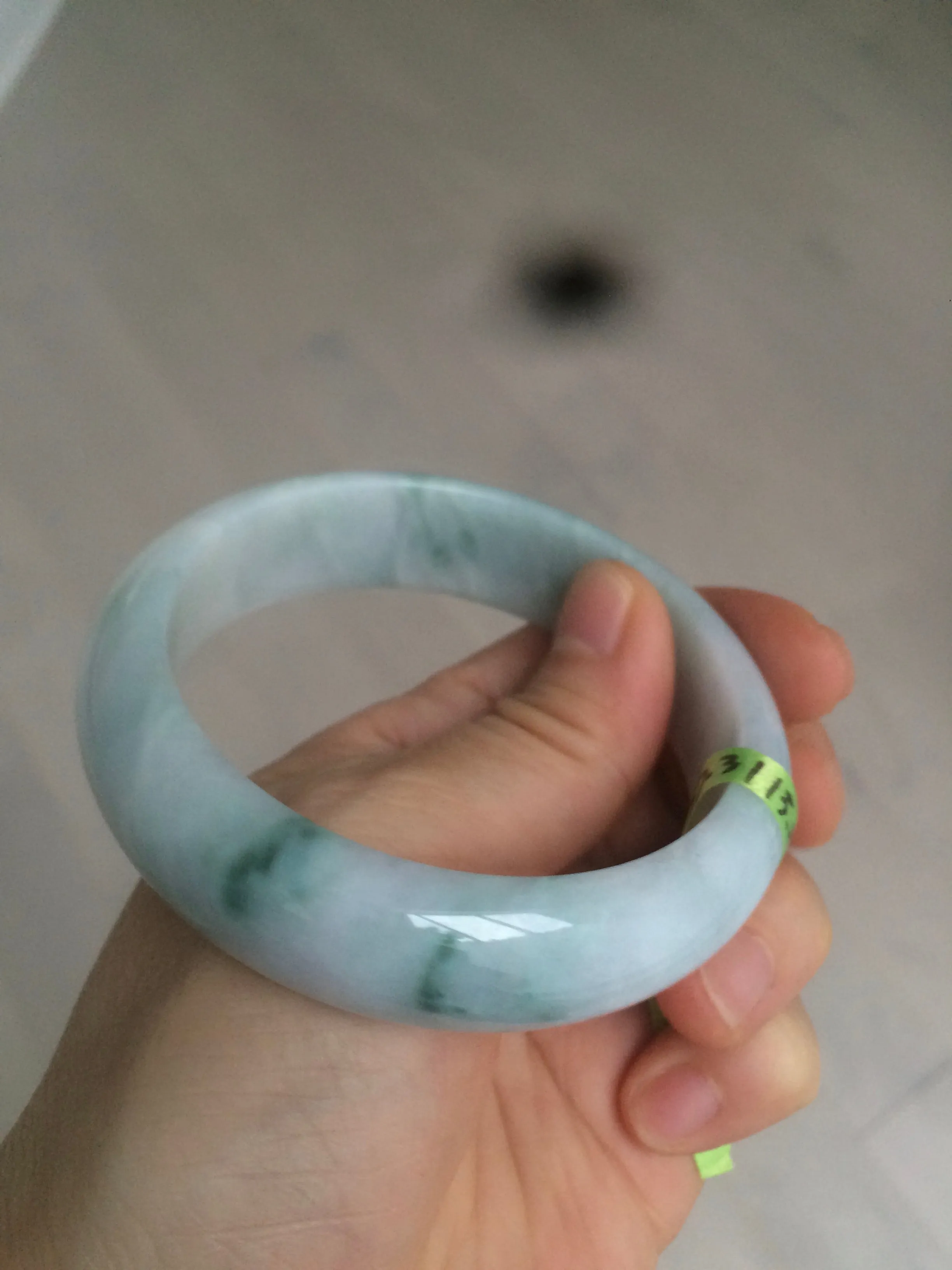 56.3mm certified 100% natural Type A white/light purple with green floating flowers jadeite jade bangle G104-5706