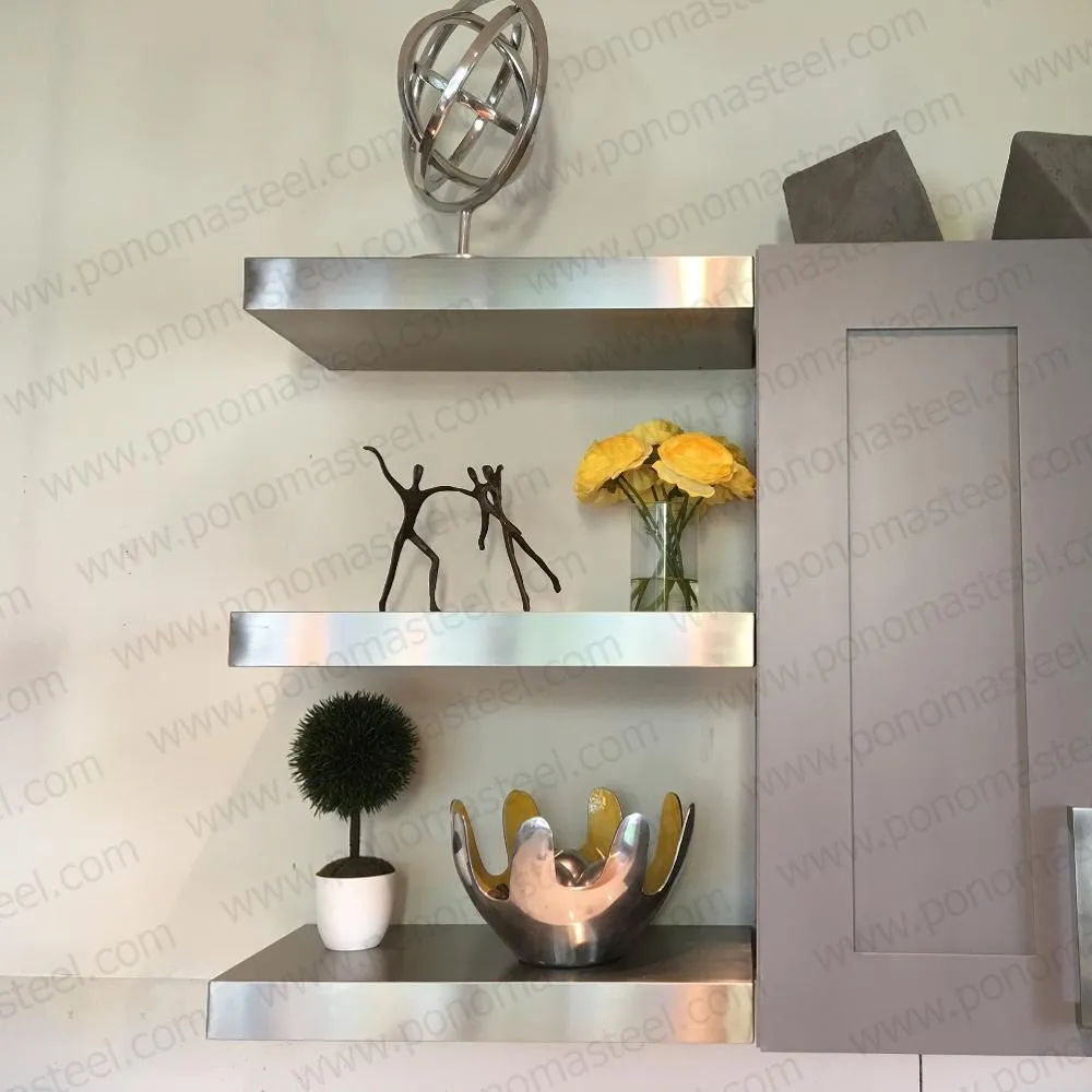 60"x8"x2.0" (cm.152x20x5.1) brushed stainless steel floating shelf