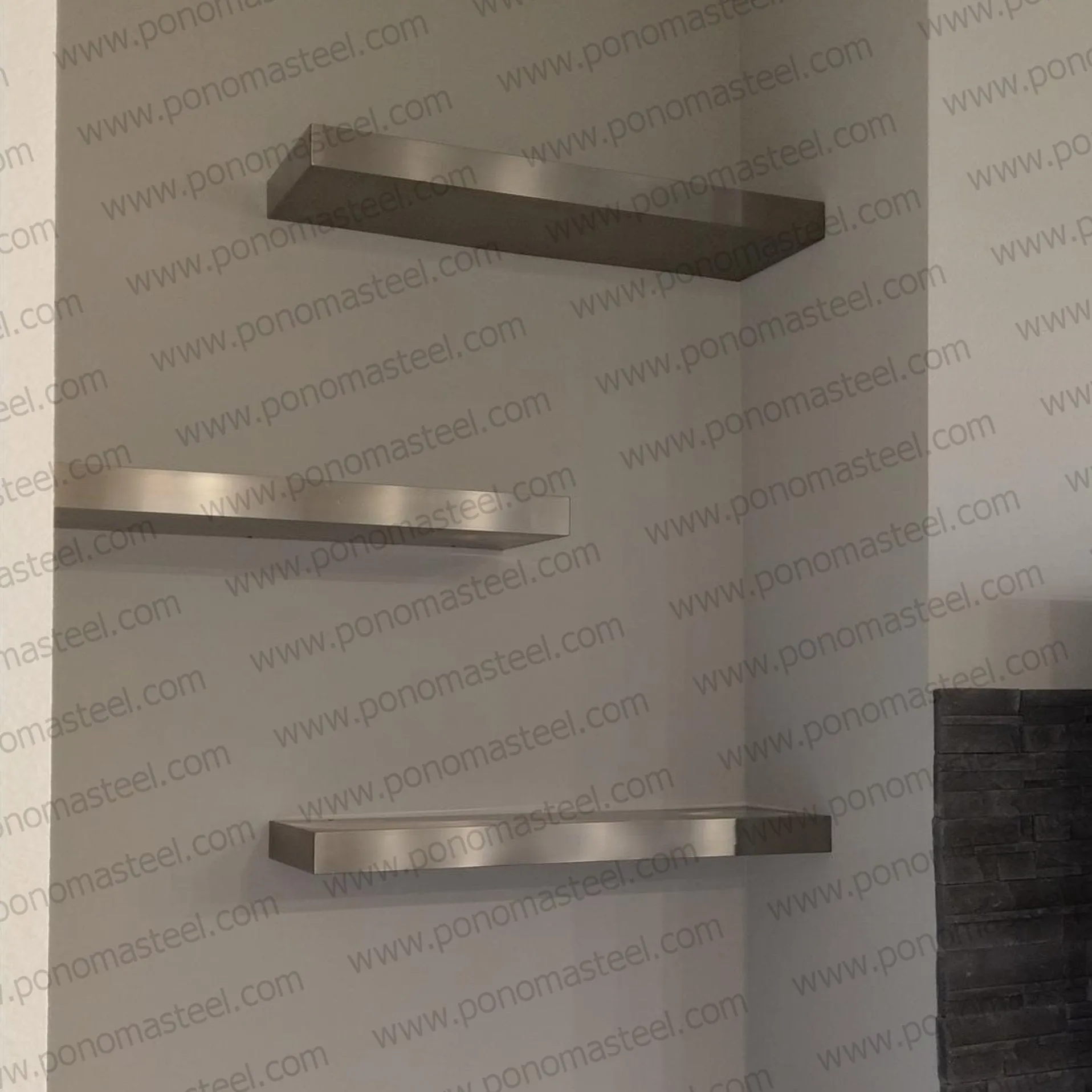 60"x8"x2.0" (cm.152x20x5.1) brushed stainless steel floating shelf