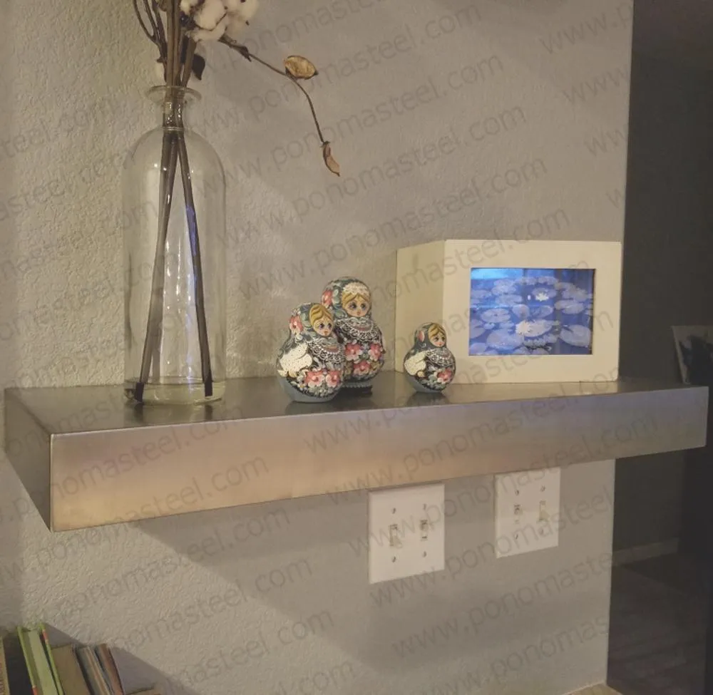60"x8"x2.0" (cm.152x20x5.1) brushed stainless steel floating shelf