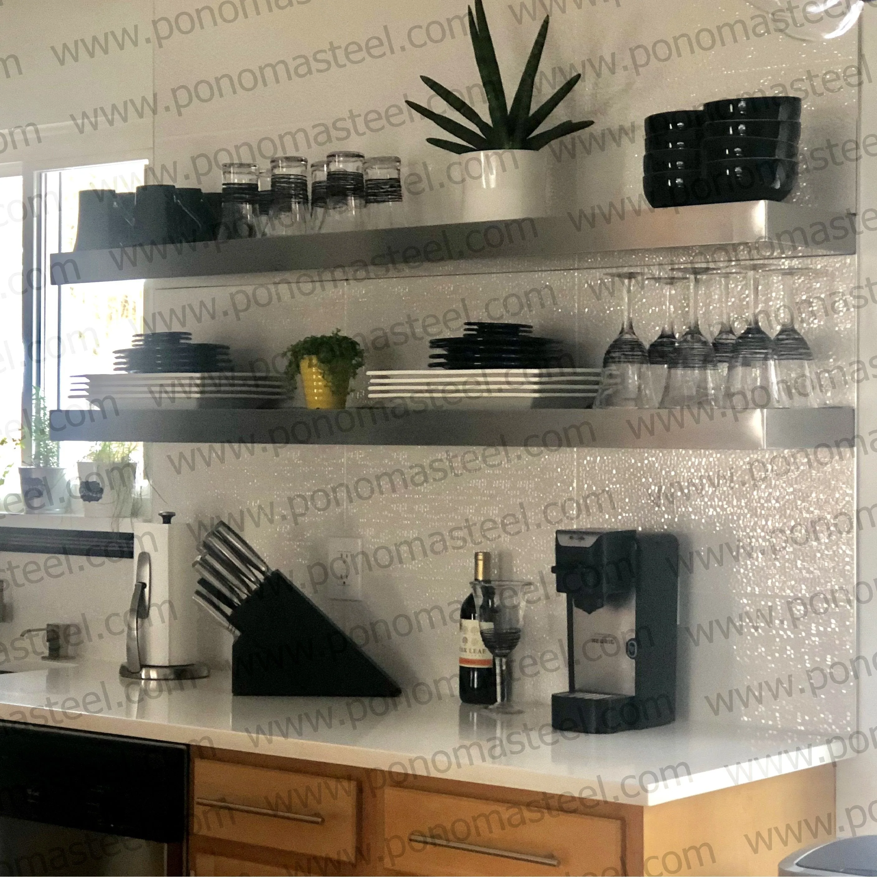 60"x8"x2.0" (cm.152x20x5.1) brushed stainless steel floating shelf