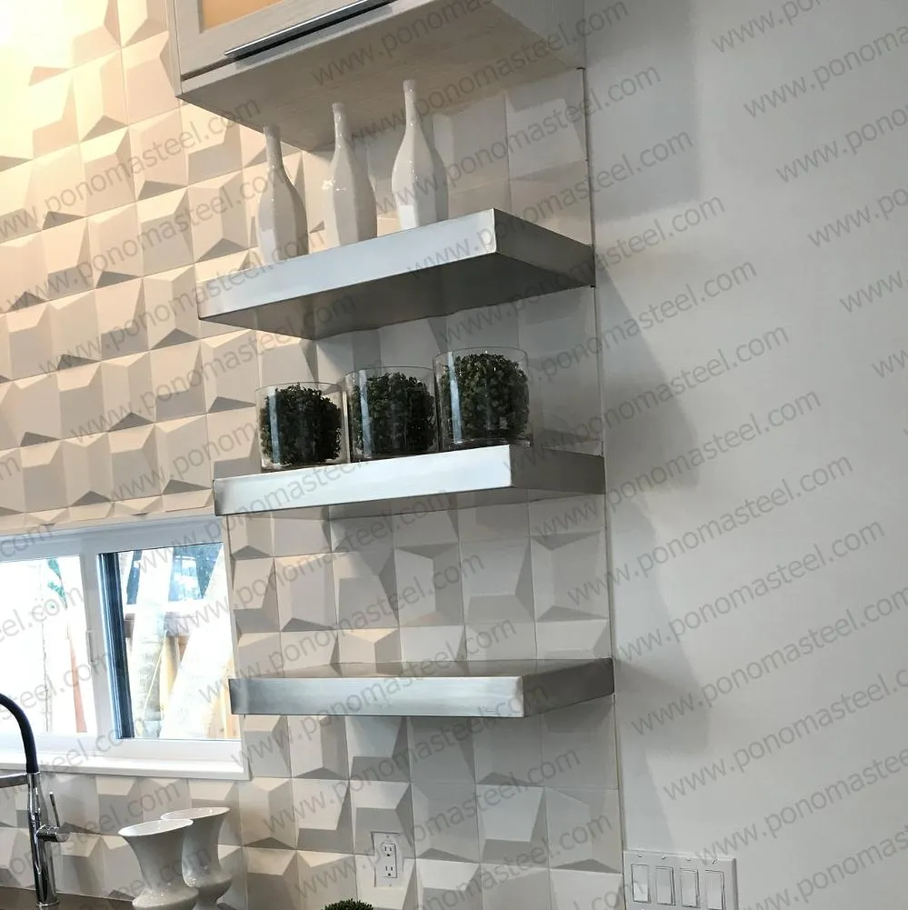 60"x8"x2.0" (cm.152x20x5.1) brushed stainless steel floating shelf