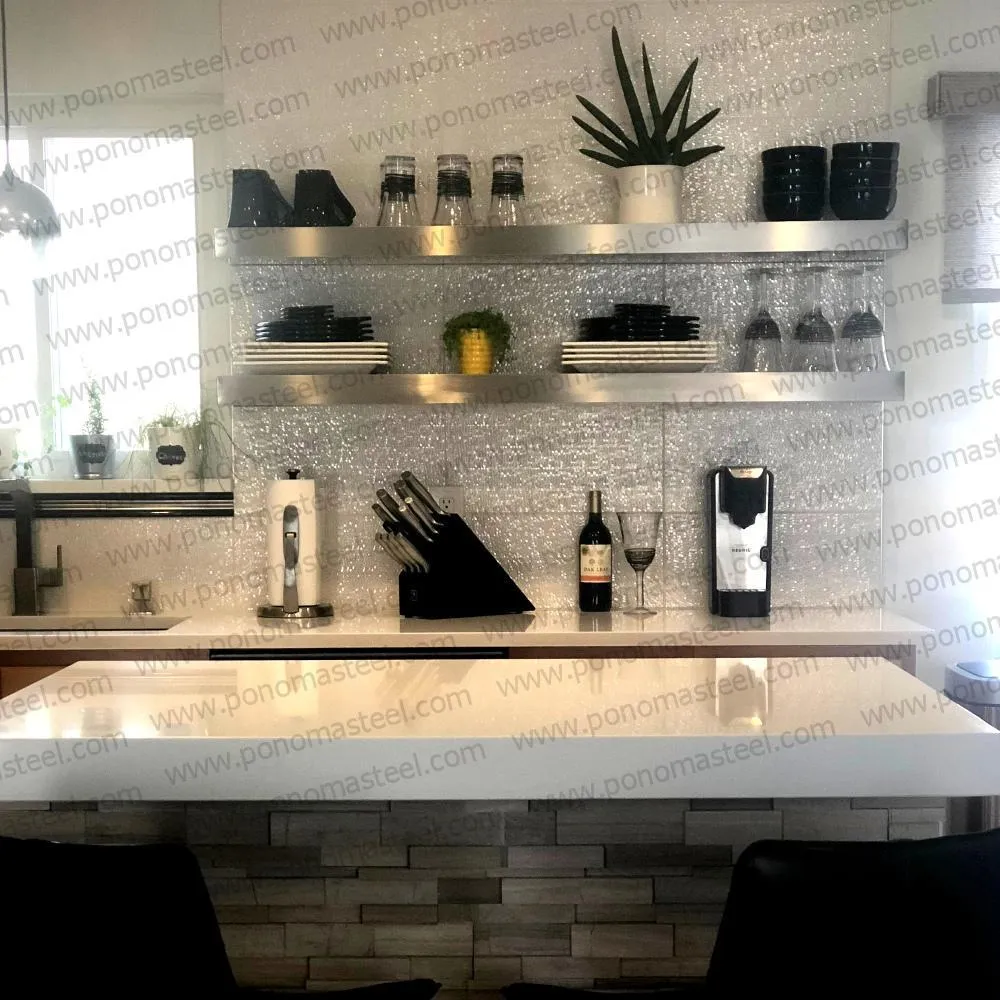 60"x8"x2.0" (cm.152x20x5.1) brushed stainless steel floating shelf