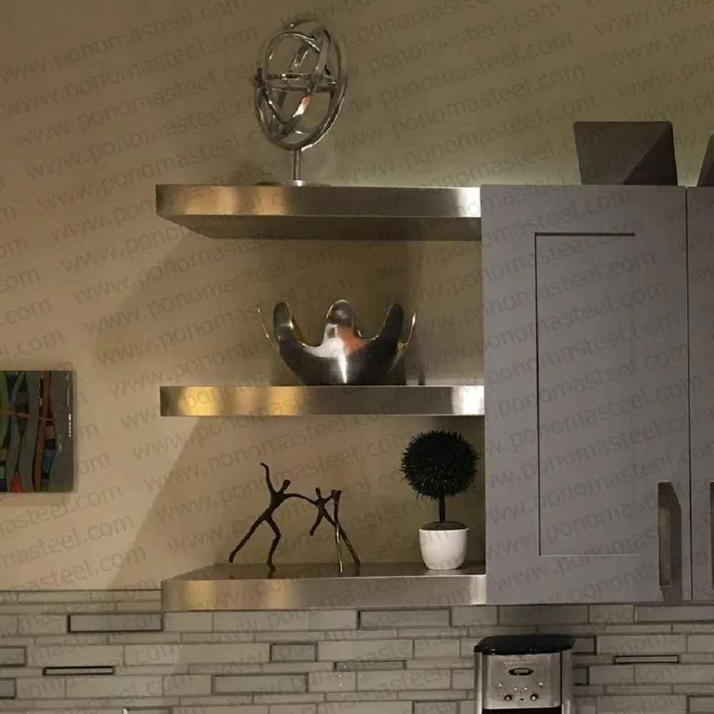60"x8"x2.0" (cm.152x20x5.1) brushed stainless steel floating shelf