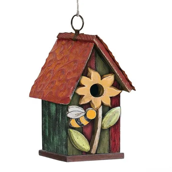 9.75" Colorful Wood Birdhouse