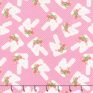 A Wooly Garden - Garden Bunnies Pink Yardage