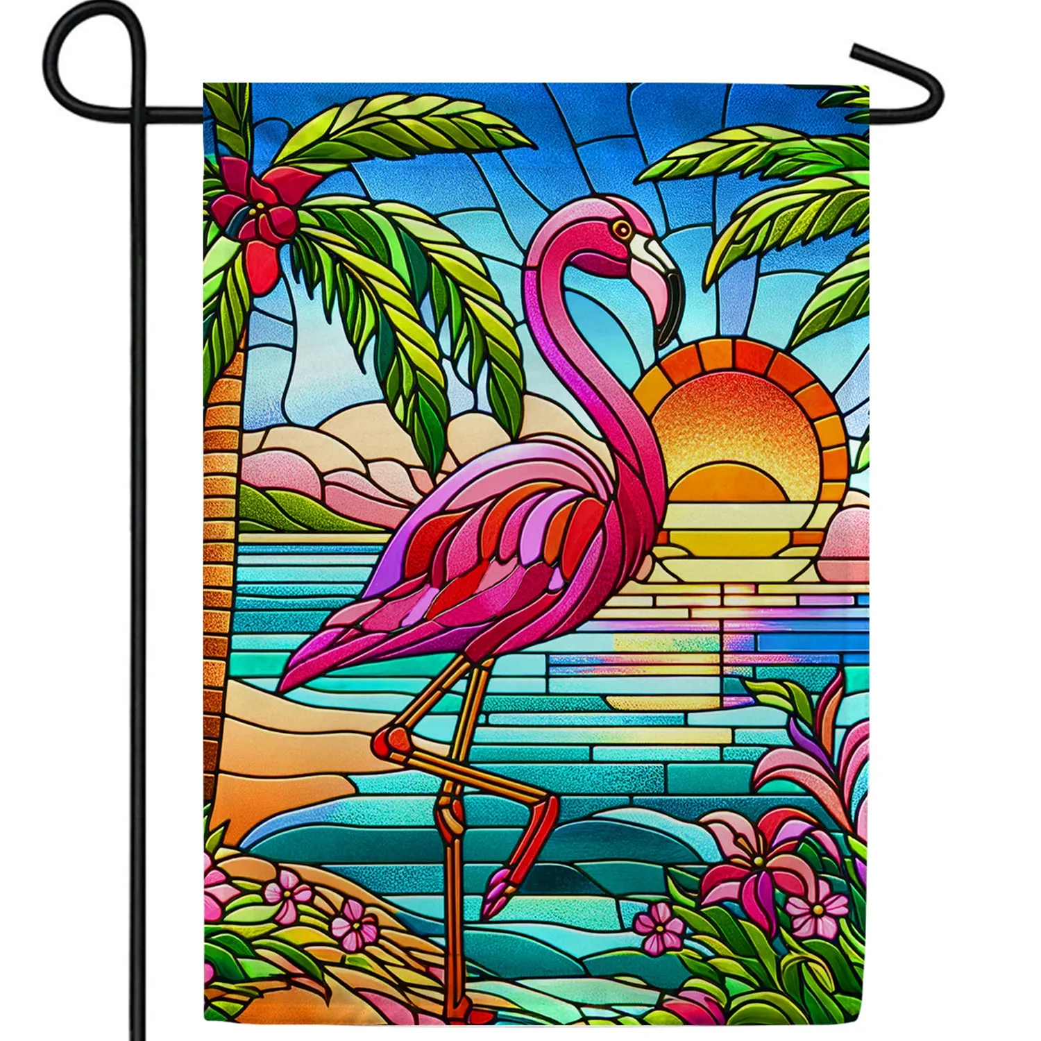 America Forever Tropical Flamingo Stained Glass Double Sided Garden Flag
