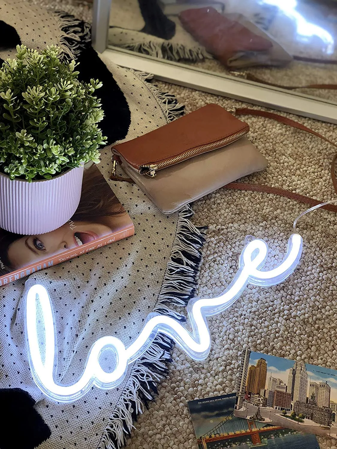 Amped & Co Love LED Neon Light, Wall Hanging Room Decor, White, 18x9 inches, 6.7 ft Clear