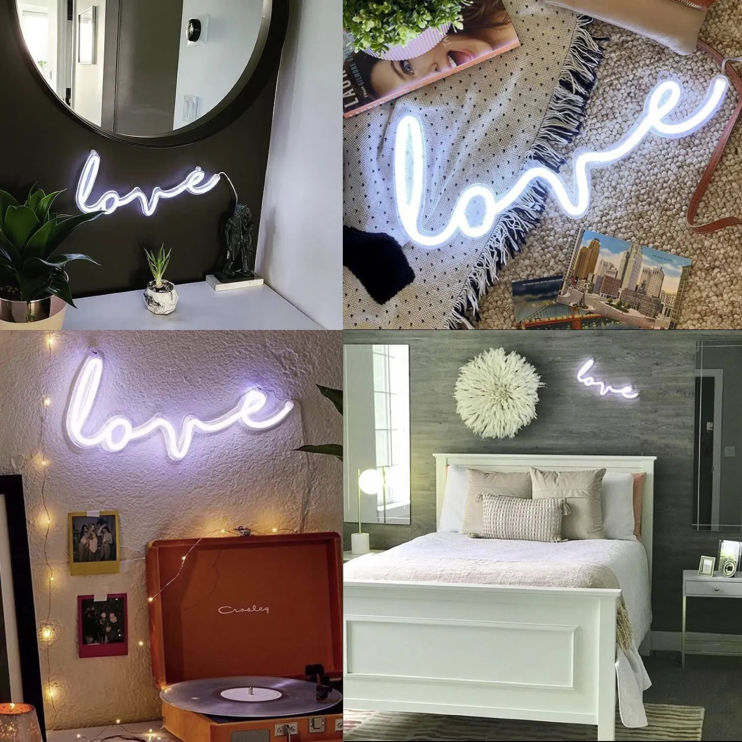 Amped & Co Love LED Neon Light, Wall Hanging Room Decor, White, 18x9 inches, 6.7 ft Clear