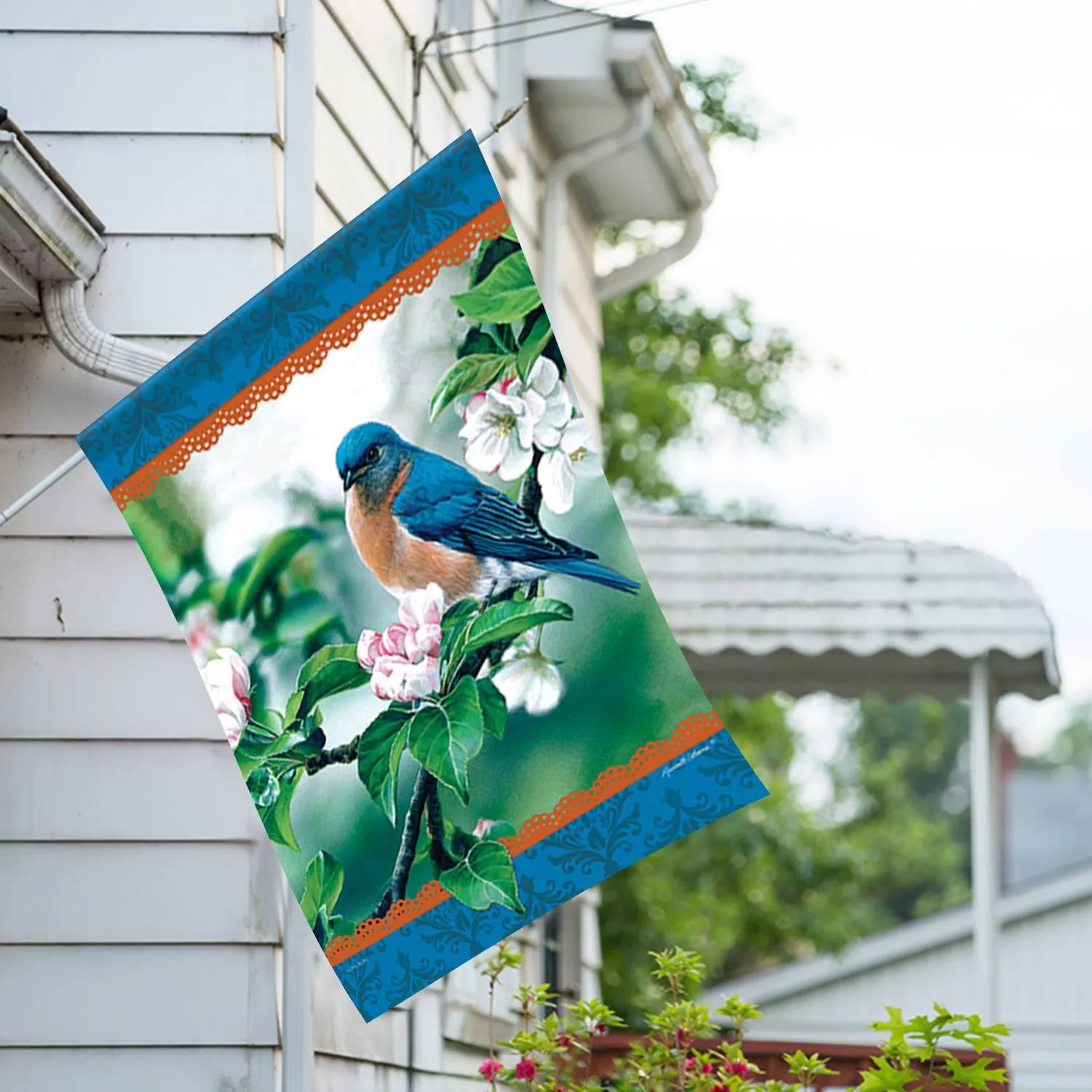 Apple Blossom Bluebird House Flag