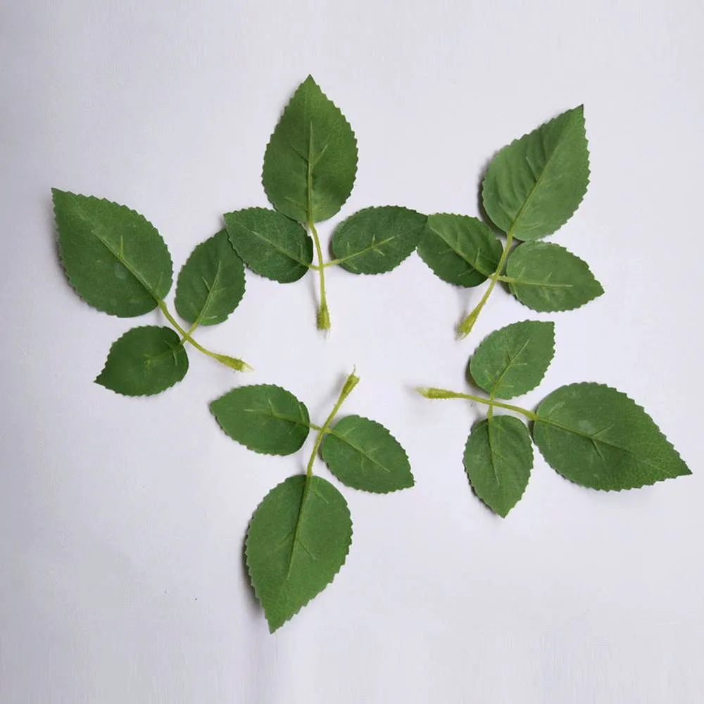 Artificial Silk Rose Leaves 10 pcs - Green