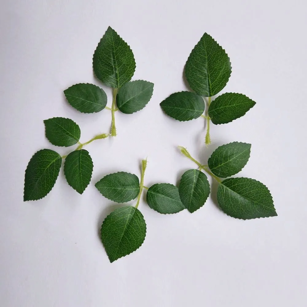Artificial Silk Rose Leaves 10 pcs - Green