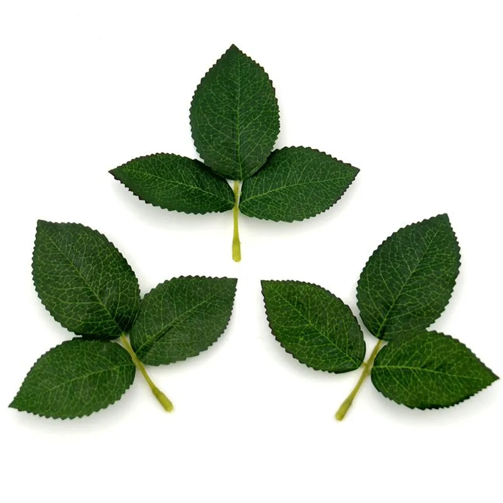 Artificial Silk Rose Leaves 10 pcs - Green
