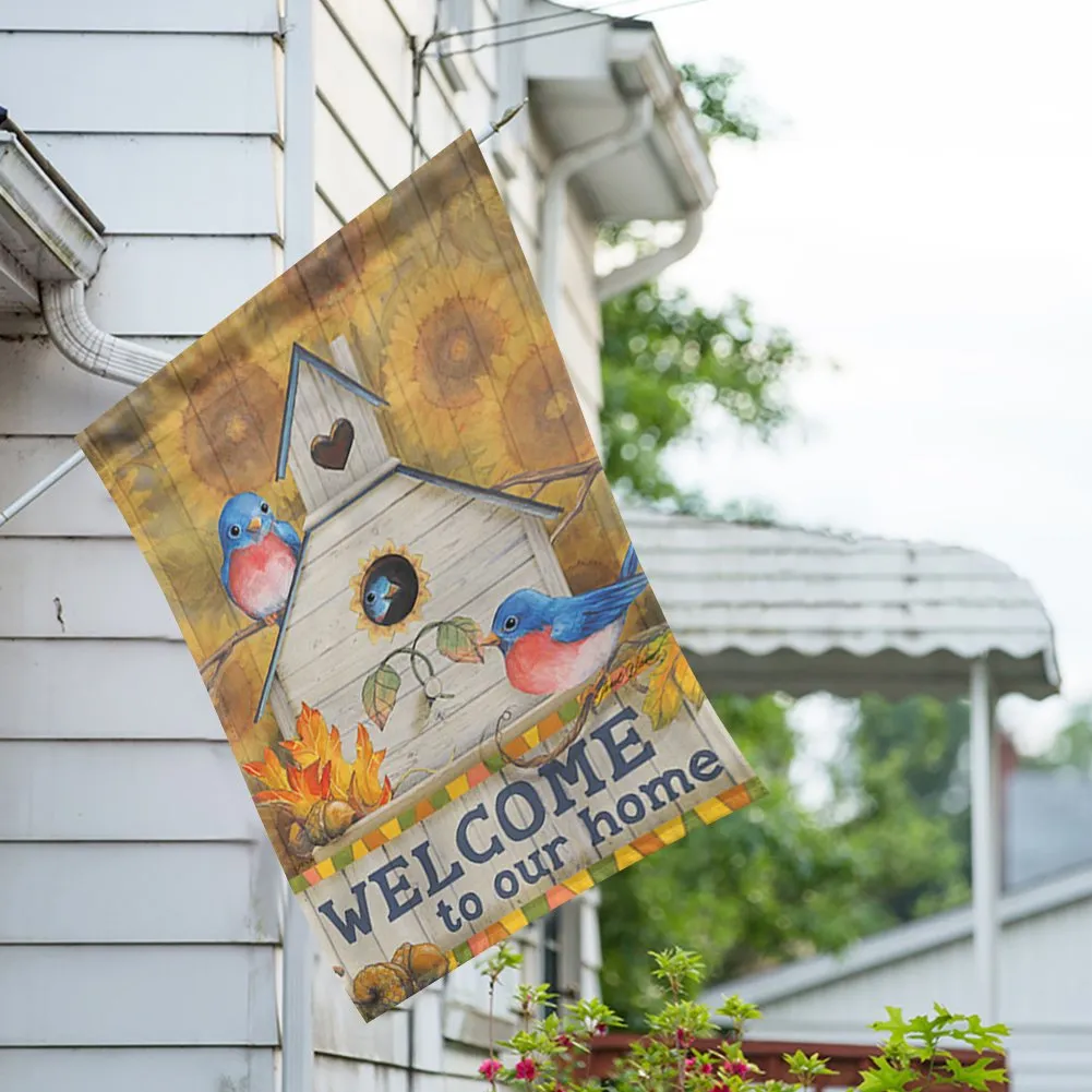 Autumn Bluebirds House Flag