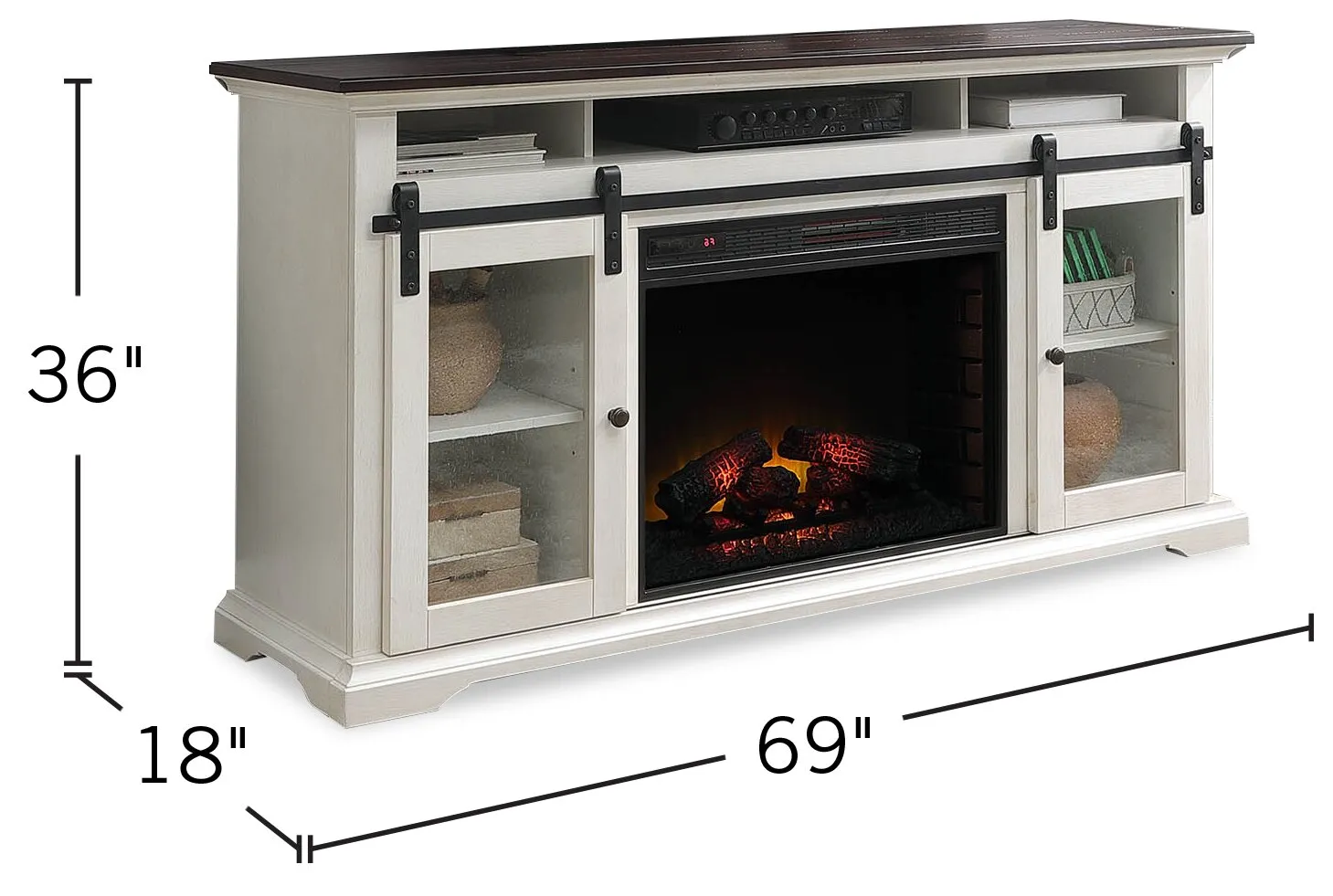 Bewster 69" TV Stand with Firebox - White
