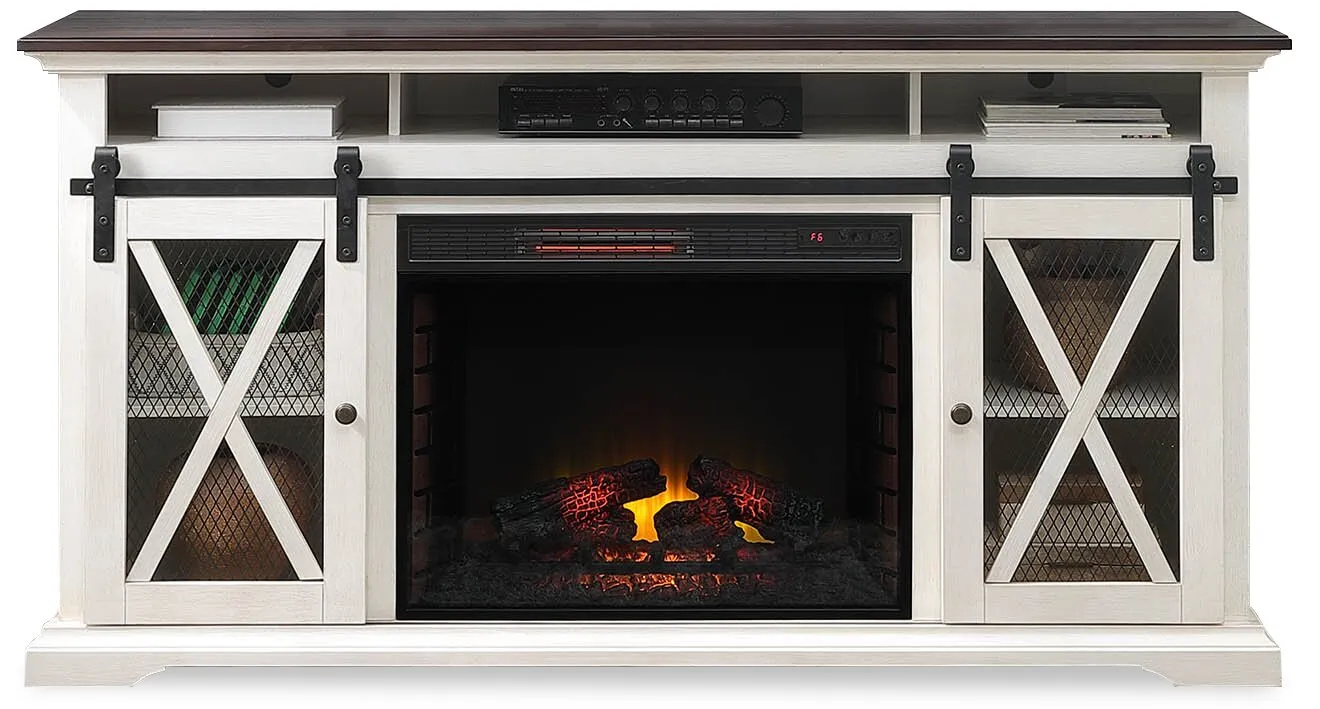 Bewster 69" TV Stand with Firebox - White